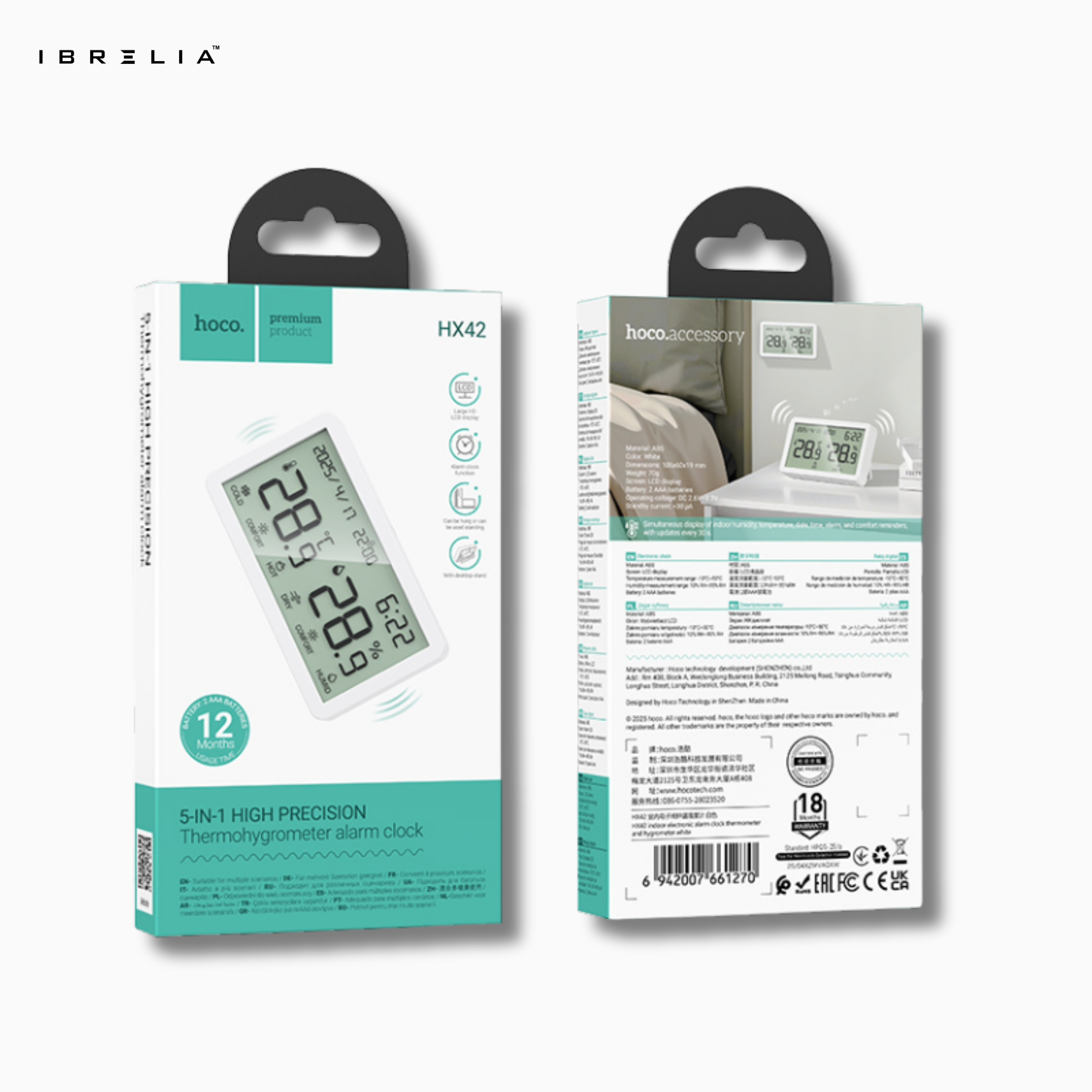 HOCO HX42 – 5-in-1 High Precision Thermo-Hygrometer Alarm Clock | IBRELIA™