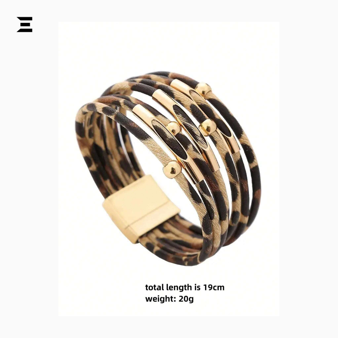 Leopard Print PU Leather Cuff Bracelet | Multi-Layer Magnetic Bangle for Women | IBRELIA™ IBRELIA