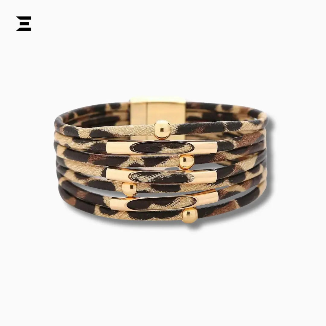 Leopard Print PU Leather Cuff Bracelet | Multi-Layer Magnetic Bangle for Women | IBRELIA™ IBRELIA