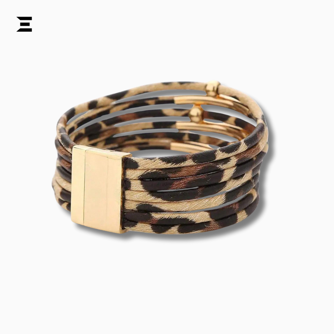 Leopard Print PU Leather Cuff Bracelet | Multi-Layer Magnetic Bangle for Women | IBRELIA™ IBRELIA