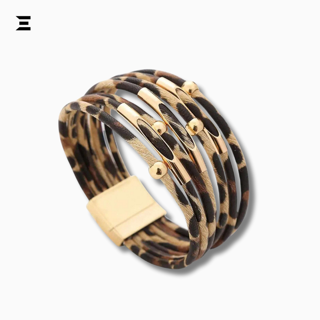 Leopard Print PU Leather Cuff Bracelet | Multi-Layer Magnetic Bangle for Women | IBRELIA™ IBRELIA