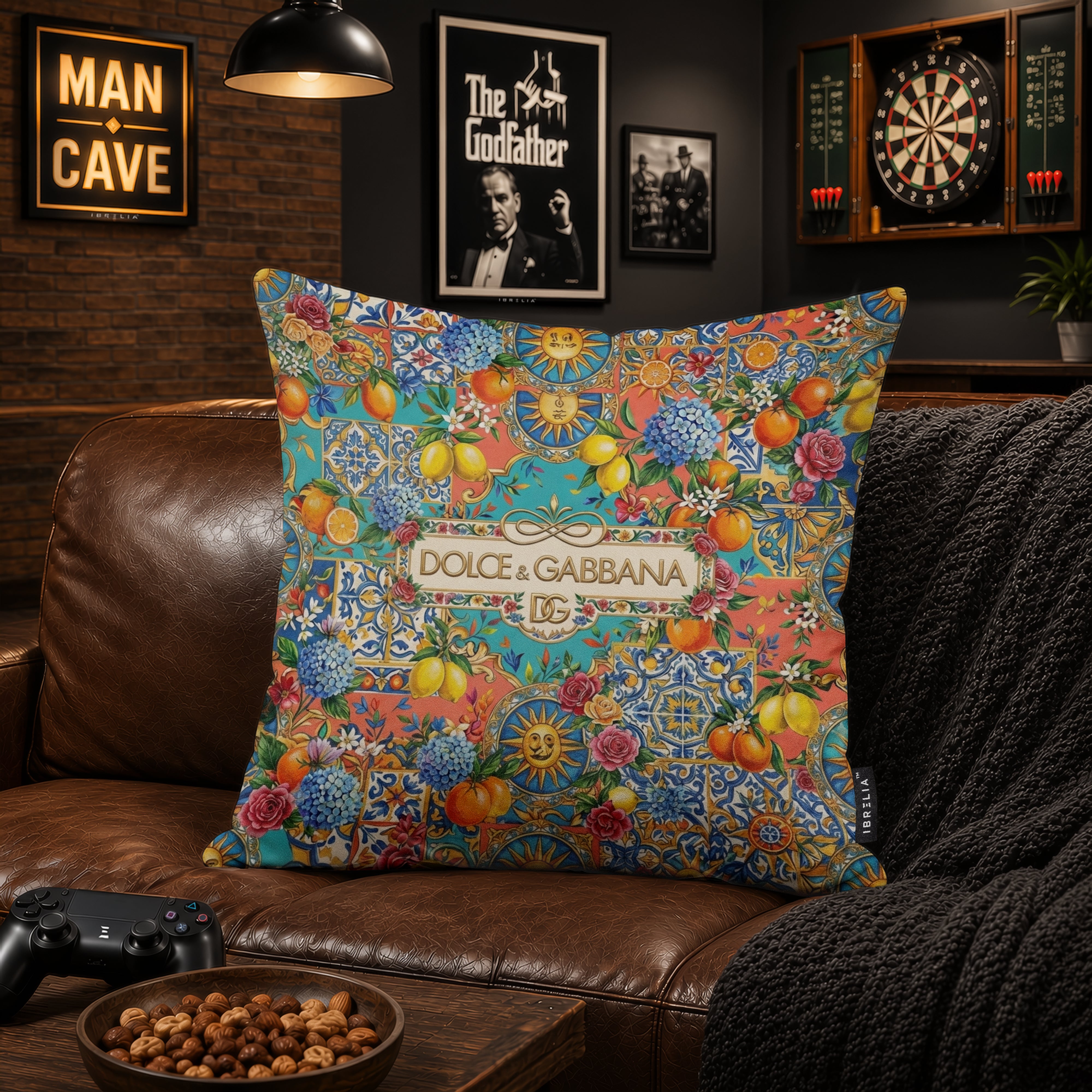 Luxury Mediterranean Citrus Designer Cushion | Premium Velvet Suede | Double-Sided Print