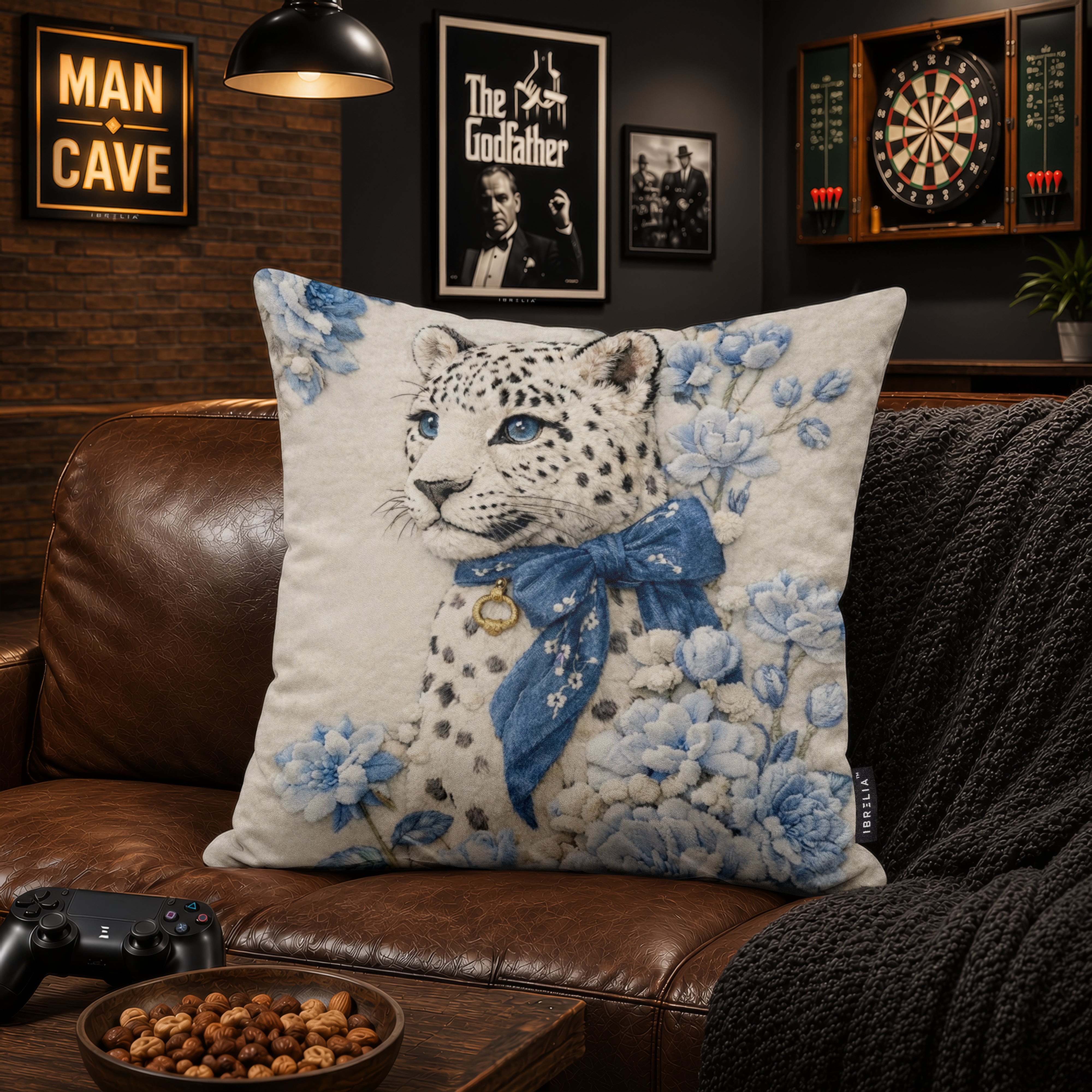 Luxury Snow Leopard Floral Cushion | Premium Velvet Suede | Double-Sided Print