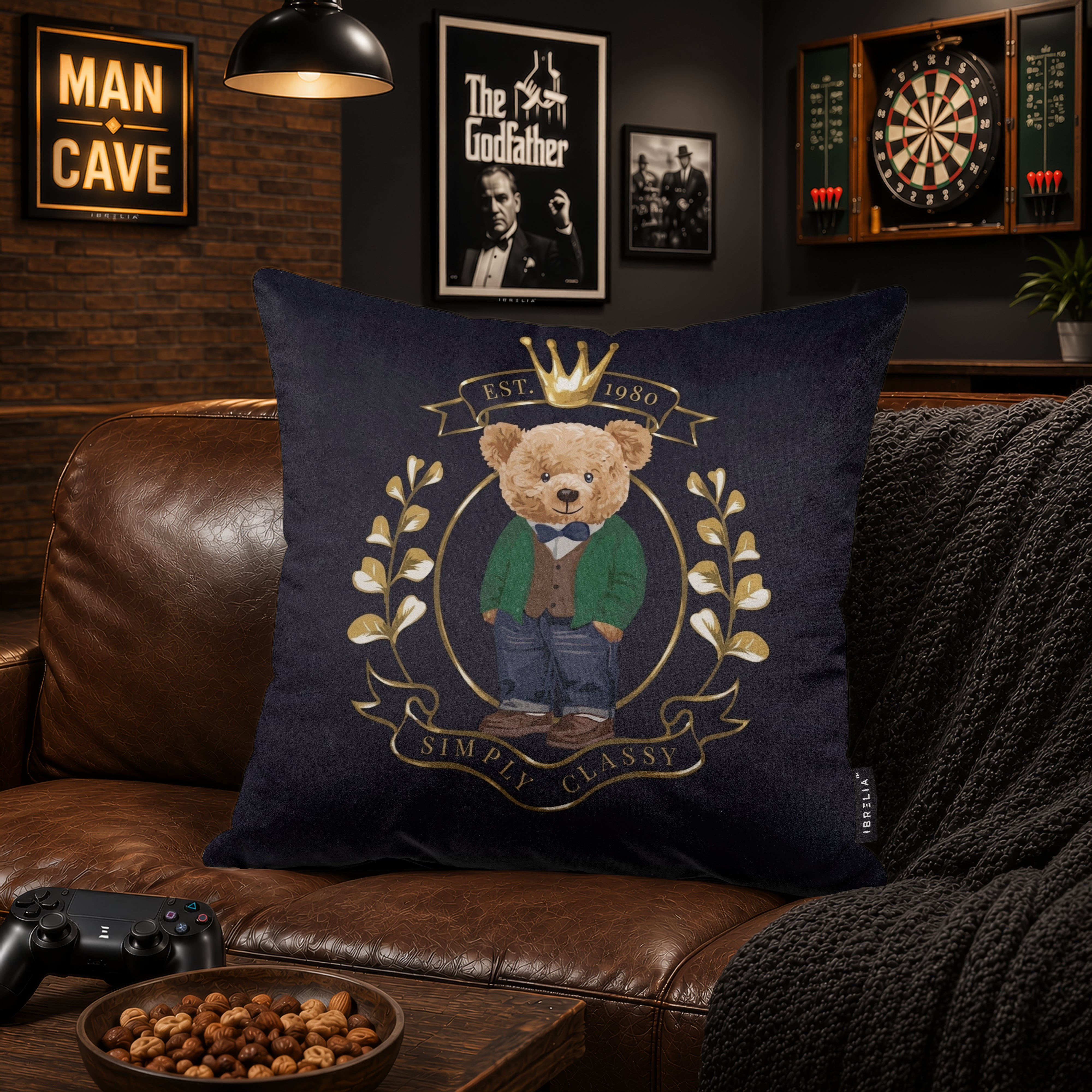 Royal Teddy Crest Cushion | Premium Velvet Suede | Double-Sided Print
