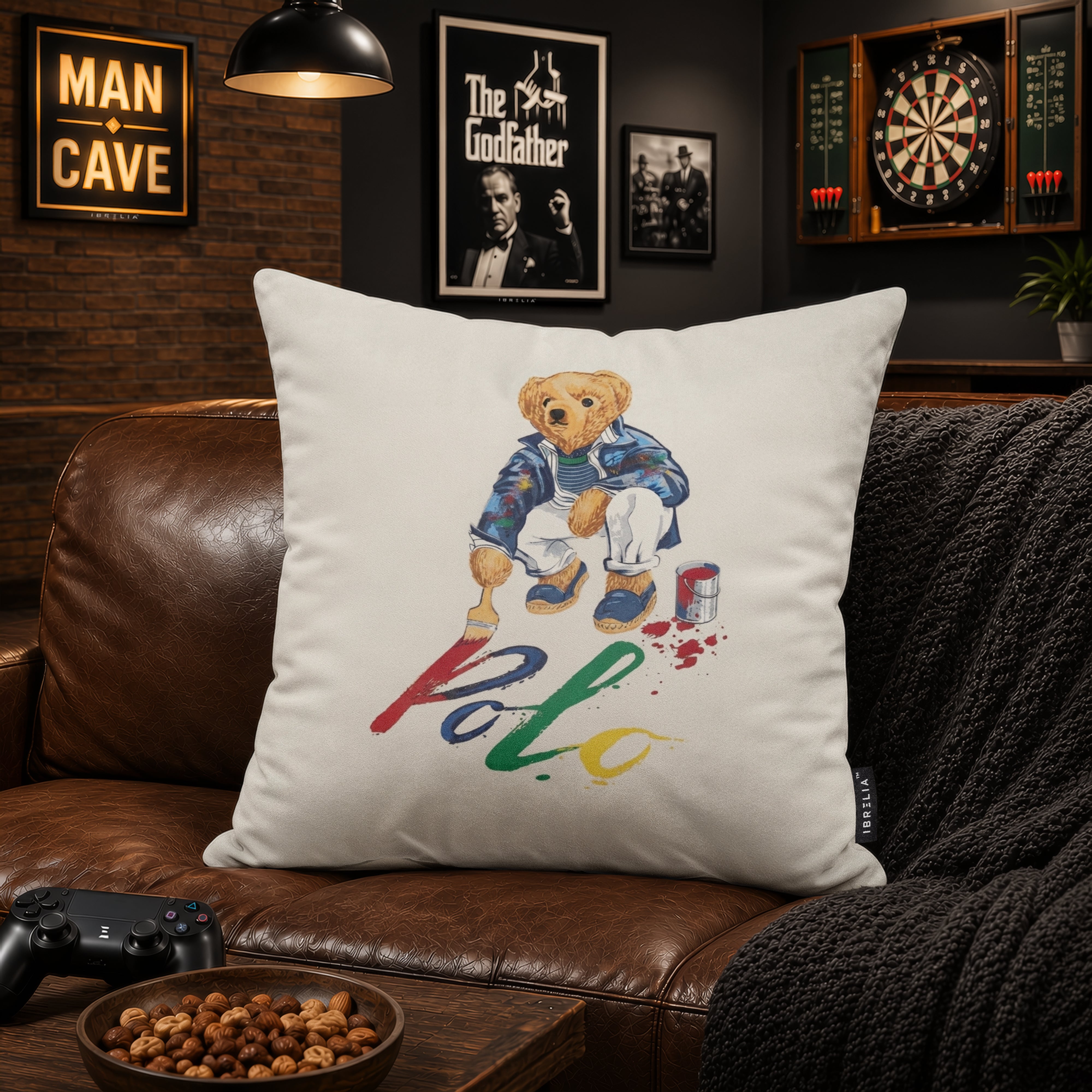 Artist Teddy Bear Velvet Suede Decorative Cushion | Premium Double-Sided Print