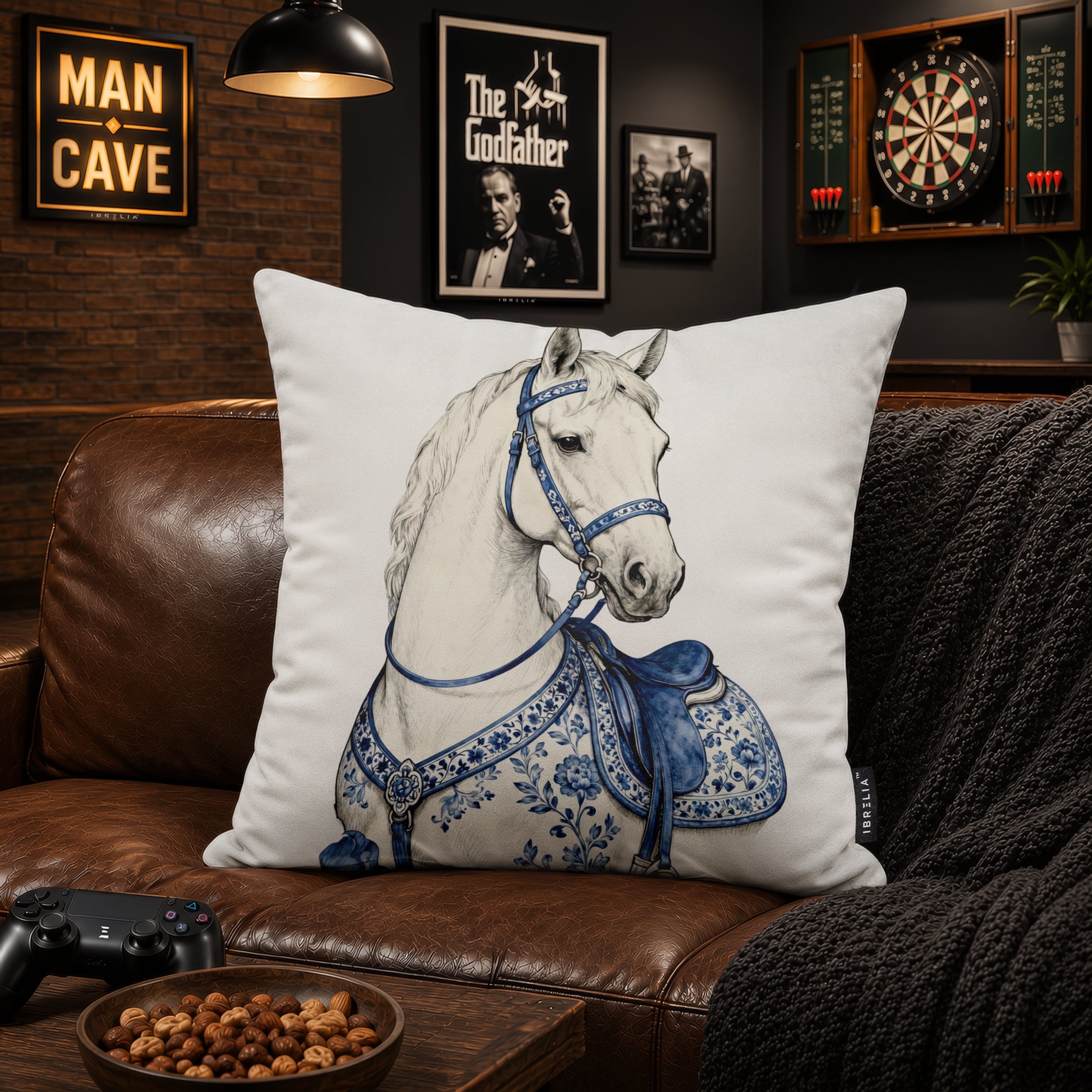 Royal Blue Horse Velvet Suede Decorative Cushion | Premium Double-Sided Print