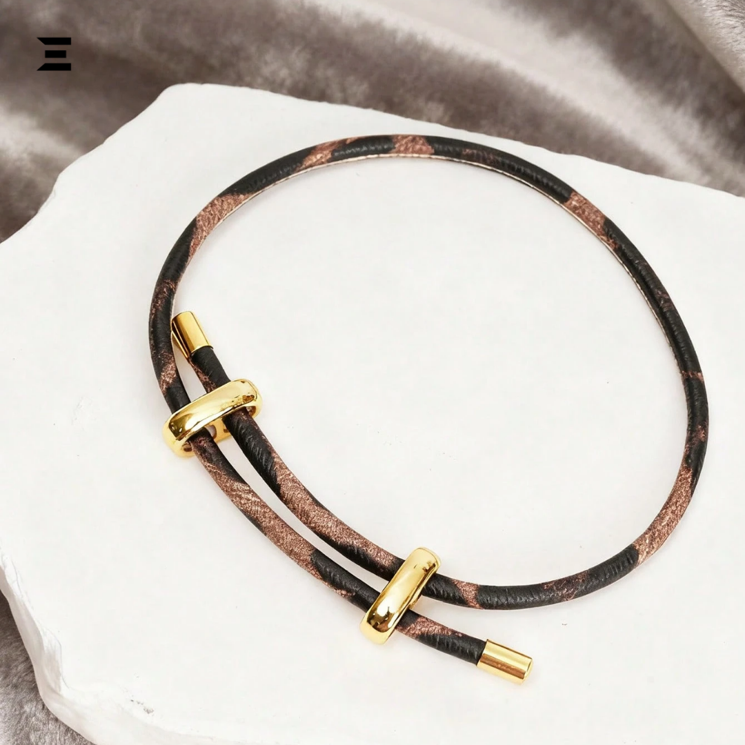 Leopard Print Adjustable PU Bracelet | Gold Metal Buckle Wristband for Women | IBRELIA™