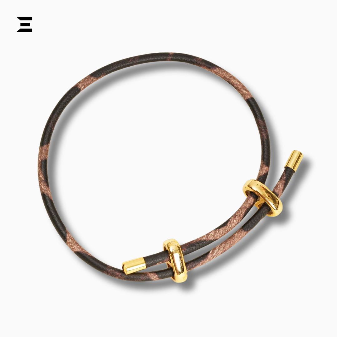 Leopard Print Adjustable PU Bracelet | Gold Metal Buckle Wristband for Women | IBRELIA™ IBRELIA