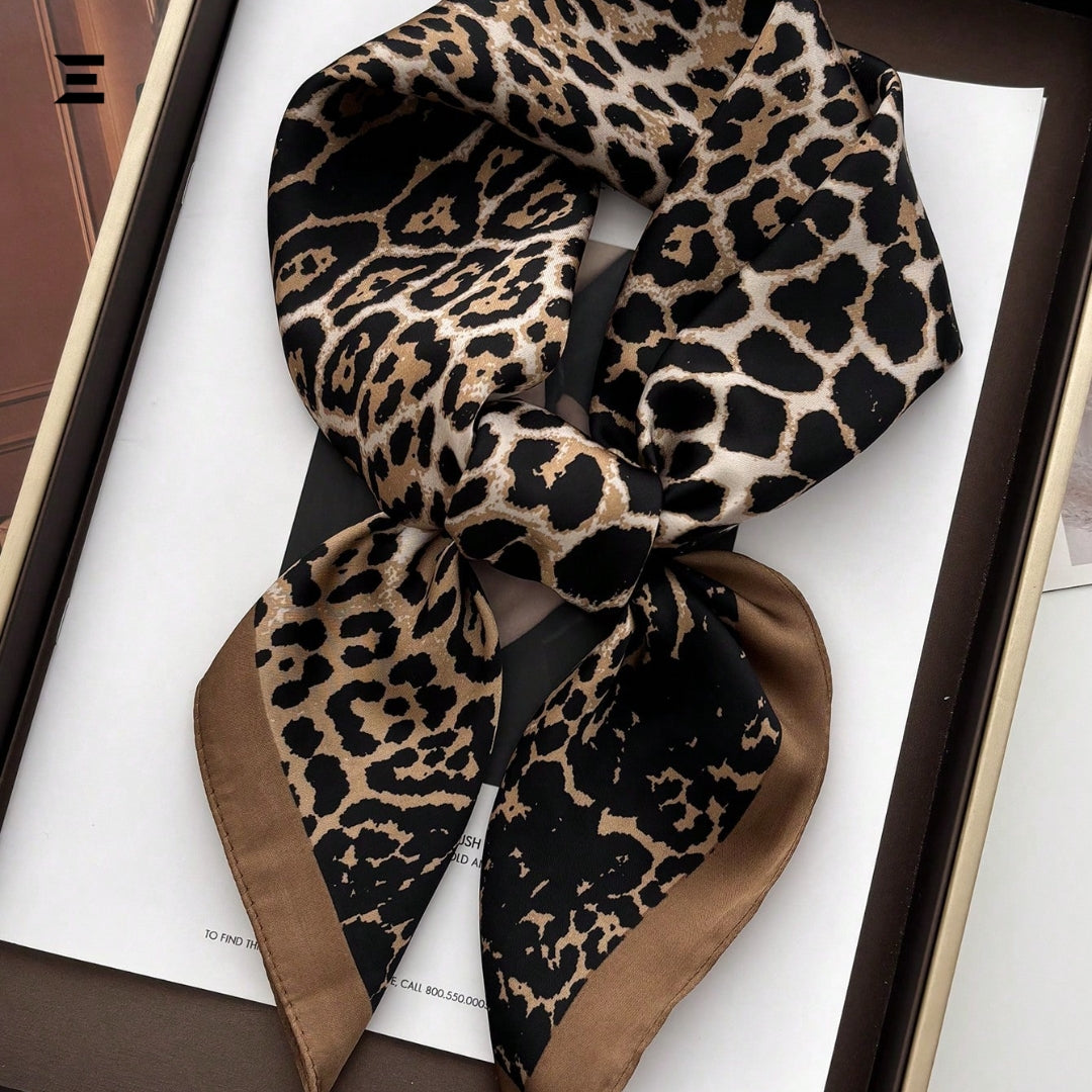 Leopard Print Silk-Feel Square Scarf | Luxury Fashion Bandana for Women | IBRELIA™ IBRELIA