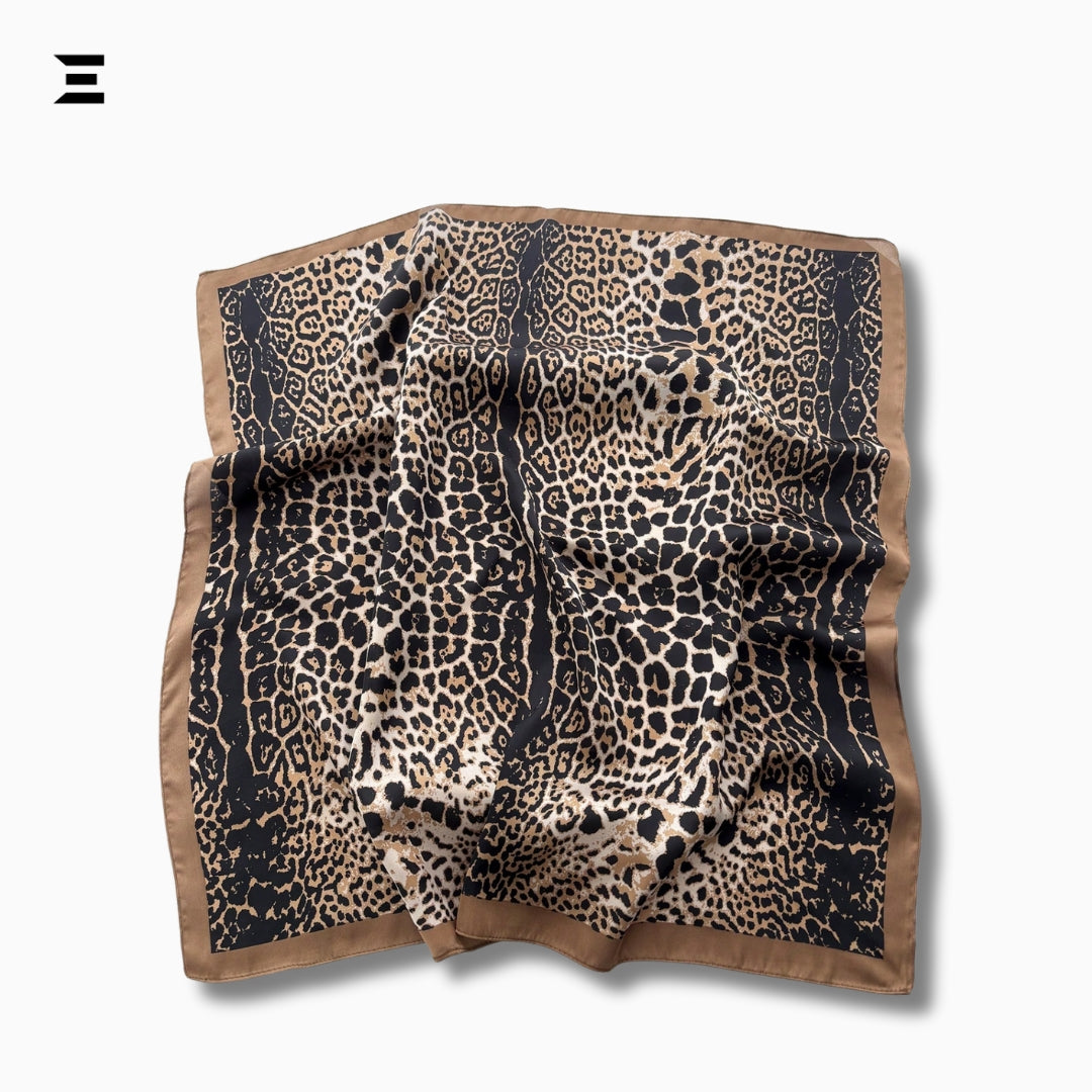 Leopard Print Silk-Feel Square Scarf | Luxury Fashion Bandana for Women | IBRELIA™