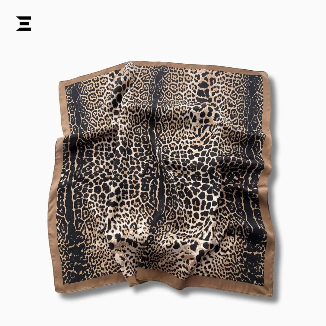 Leopard Print Silk-Feel Square Scarf | Luxury Fashion Bandana for Women | IBRELIA™ IBRELIA