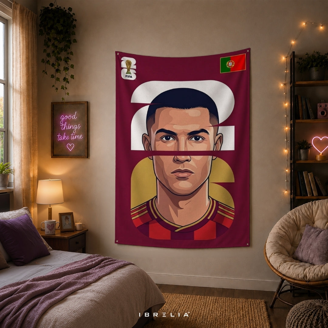 Cristiano Ronaldo Portugal Number 7 Graphic Portrait Edition – Premium Jute Fabric Tapestry – IBRELIA™