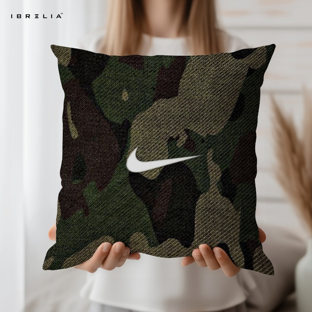 Nike Camo Cushion – Streetwear Swoosh Pillow 15x15 Inch | Military Style Cushion | IBRELIA™ IBRELIA