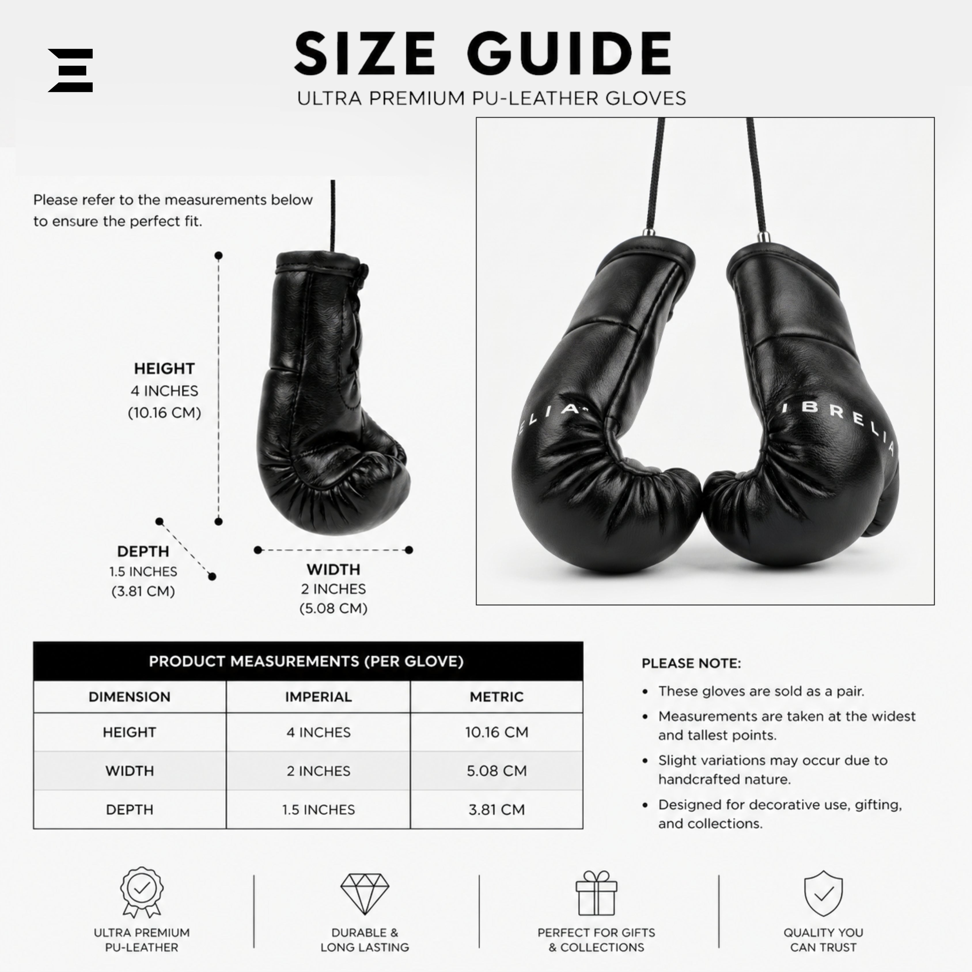 IBRELIA™ Mini Boxing Gloves Hanging Decor – Premium PU Leather Car & Room Accessory IBRELIA