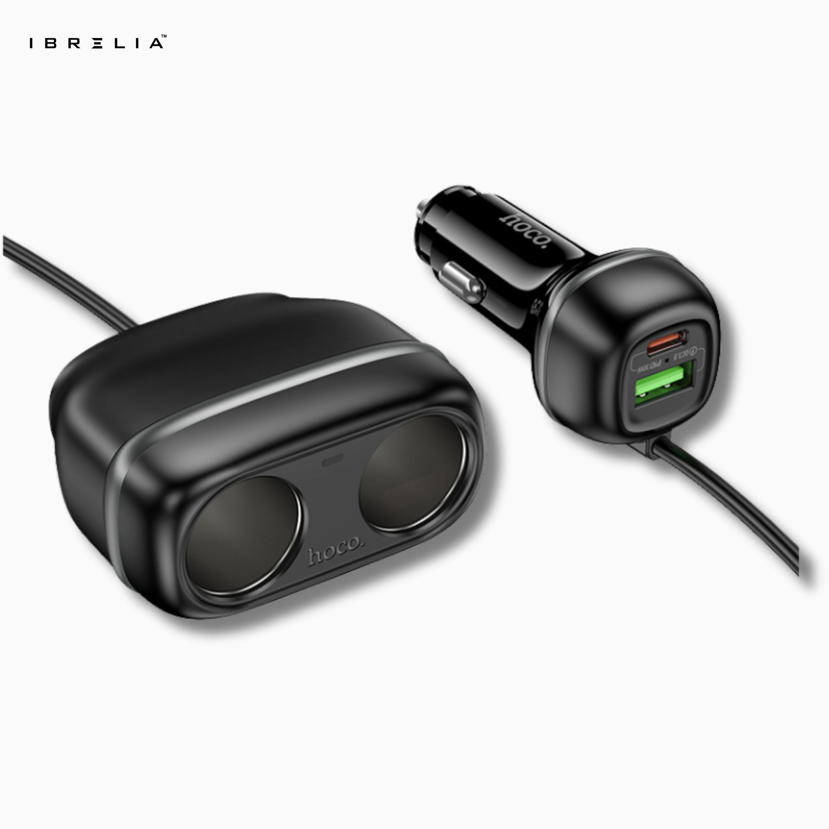 HOCO Z59 Rank 48W Dual-Port PD30W + QC3.0 Car Charger with Dual Cigarette Lighter Slots | IBRELIA™