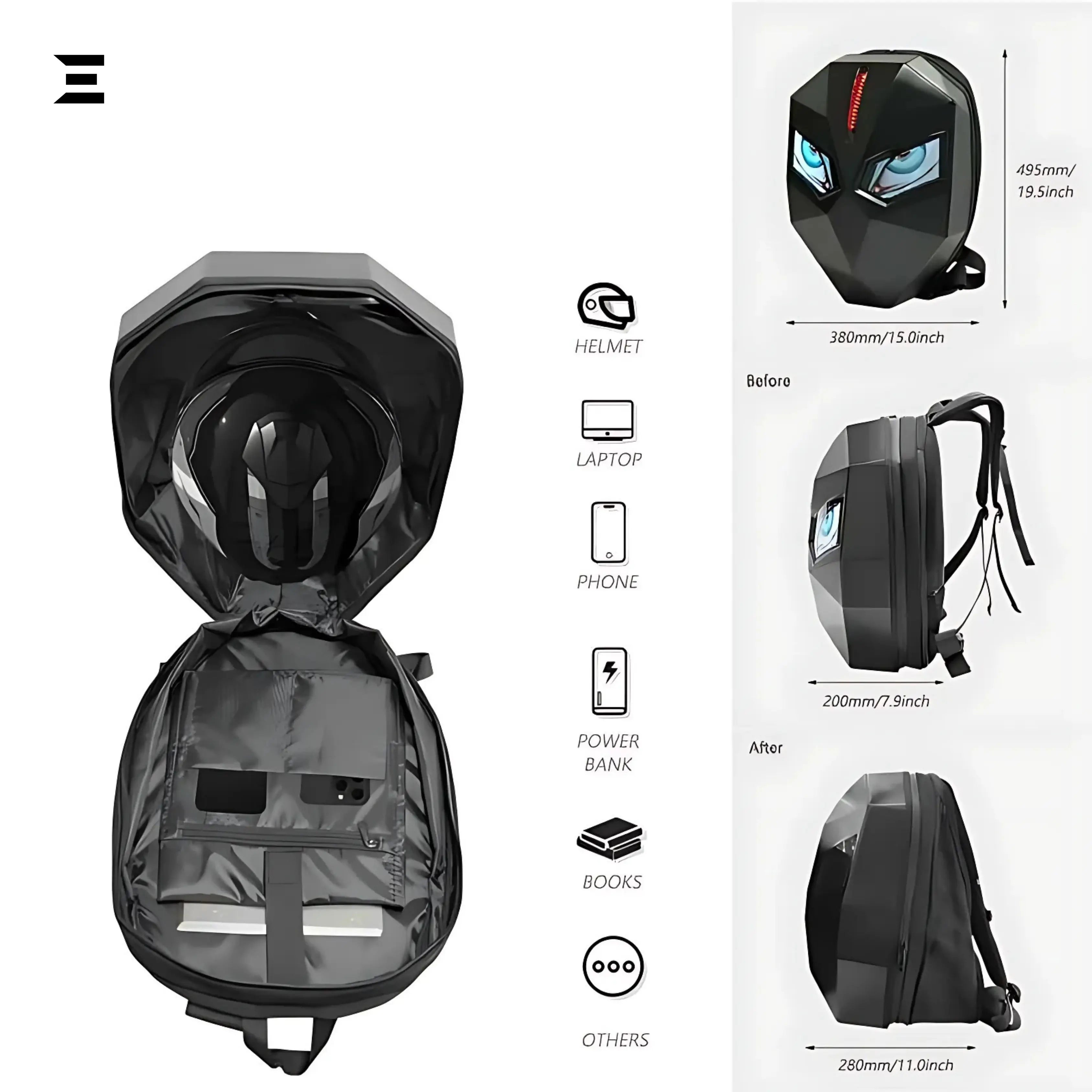 LED Motorcycle Backpack – Waterproof Digital Display Smart Bag with WiFi App Control (Black/Carbon) | IBRELIA™ - IBRELIA