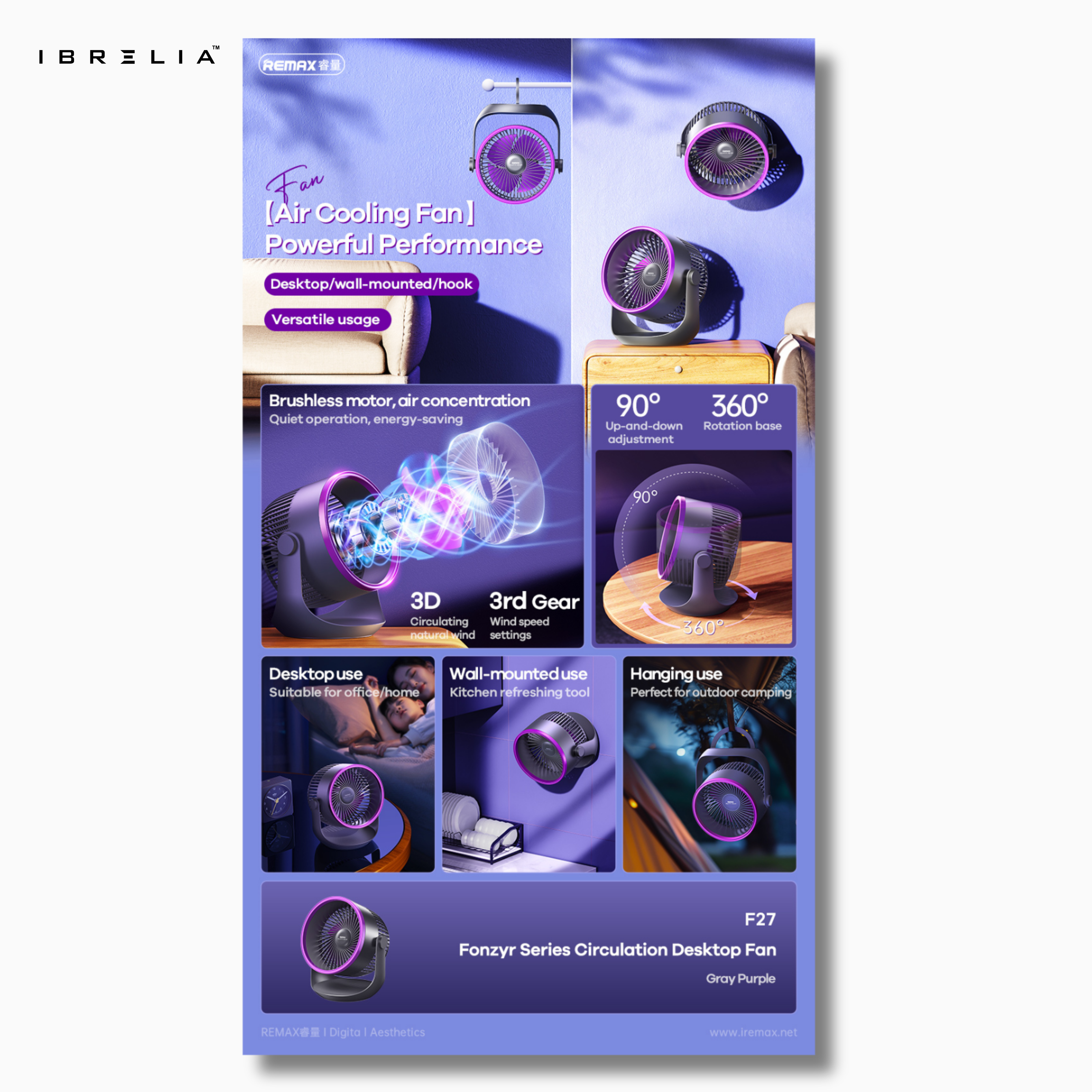 REMAX F27 Fonzyr Series Circulation Desktop Fan | 3D Airflow | 360° Rotation | IBRELIA™