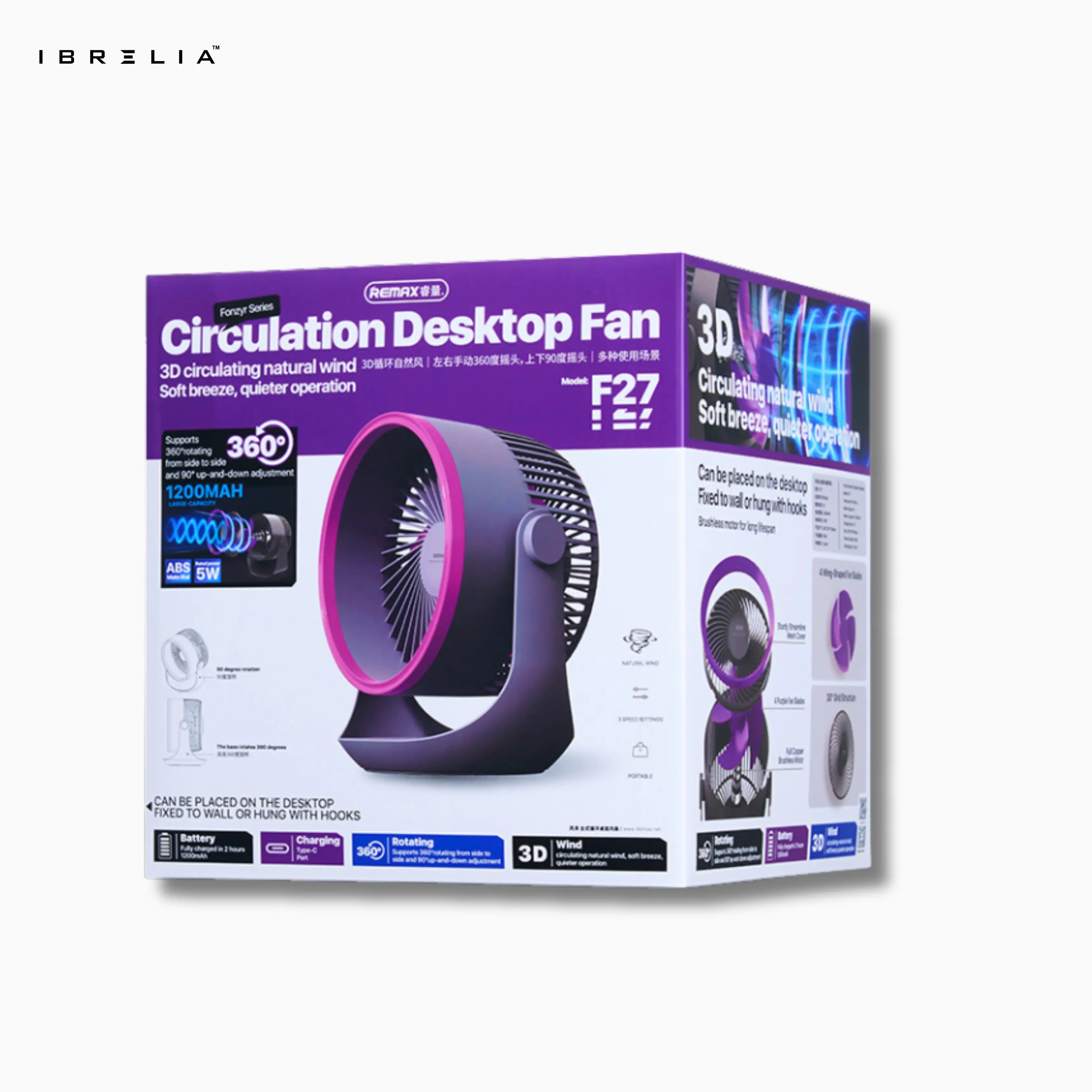 REMAX F27 Fonzyr Series Circulation Desktop Fan | 3D Airflow | 360° Rotation | IBRELIA™ IBRELIA