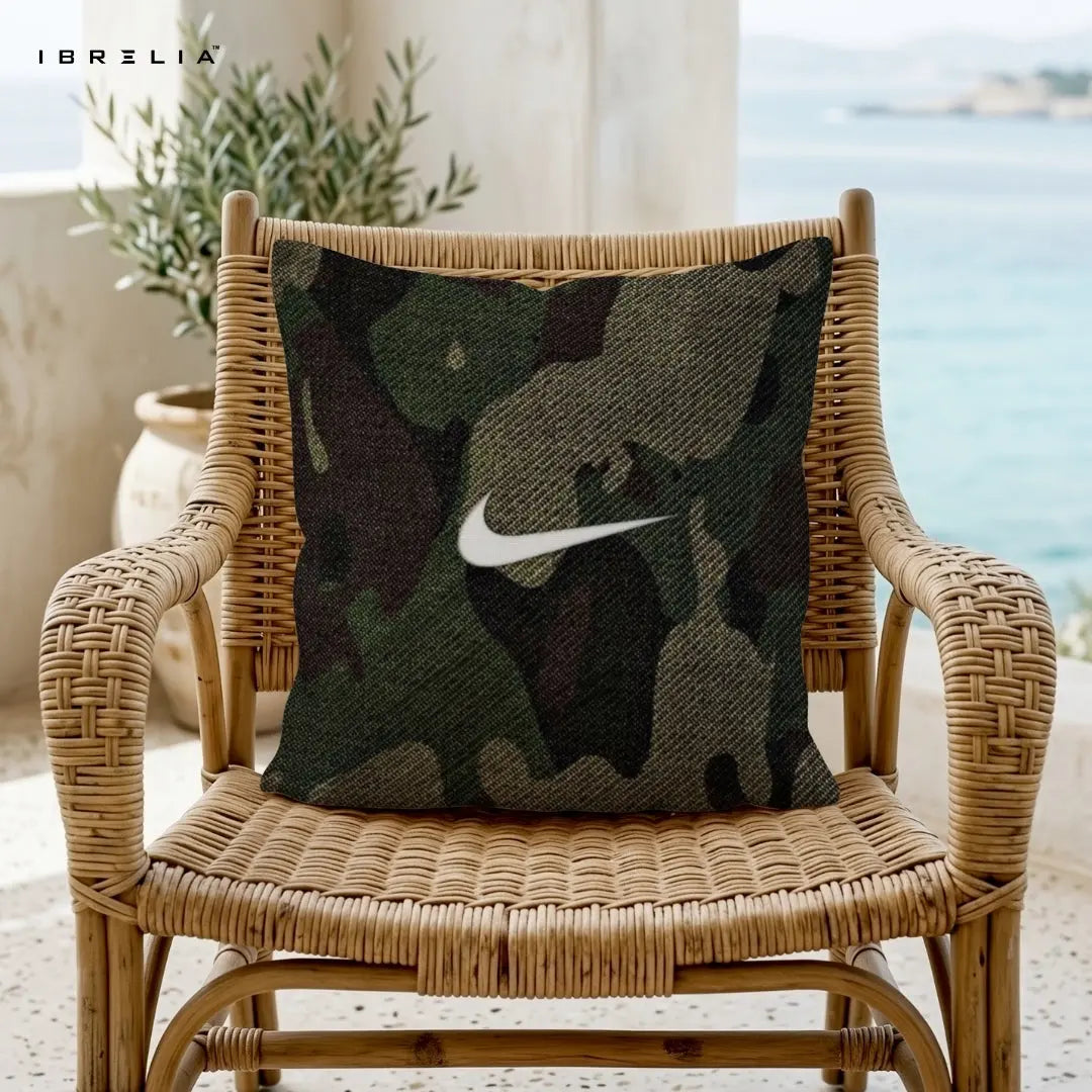 Nike Camo Cushion – Streetwear Swoosh Pillow 15x15 Inch | Military Style Cushion | IBRELIA™ IBRELIA