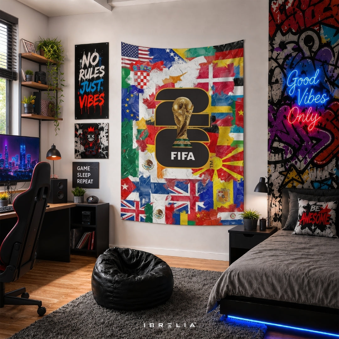 FIFA World Cup 2026 Global Nations Collage Edition – Premium Jute Fabric Tapestry – IBRELIA™