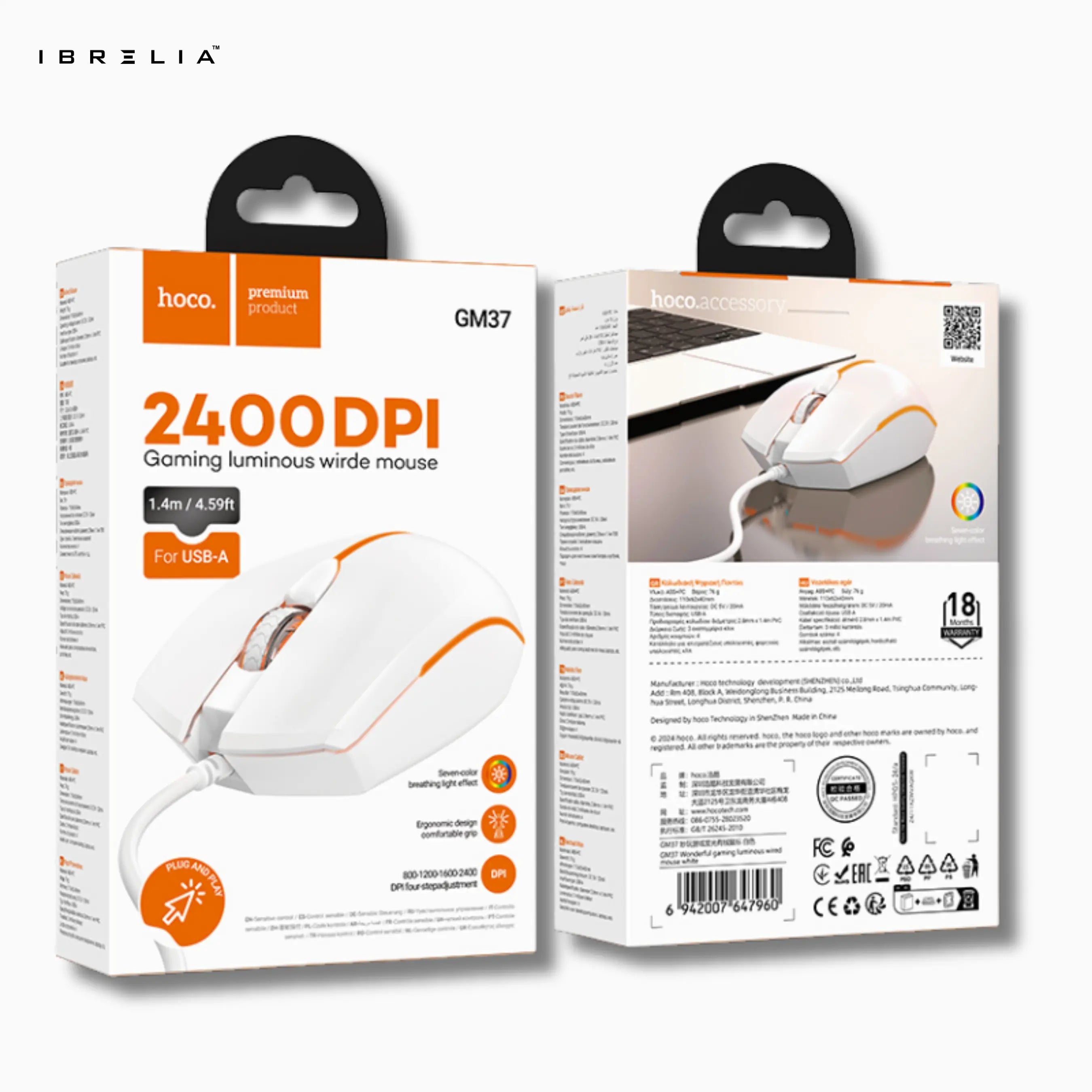 HOCO GM37 – 2400 DPI Gaming Luminous Wired Mouse | IBRELIA™ IBRELIA
