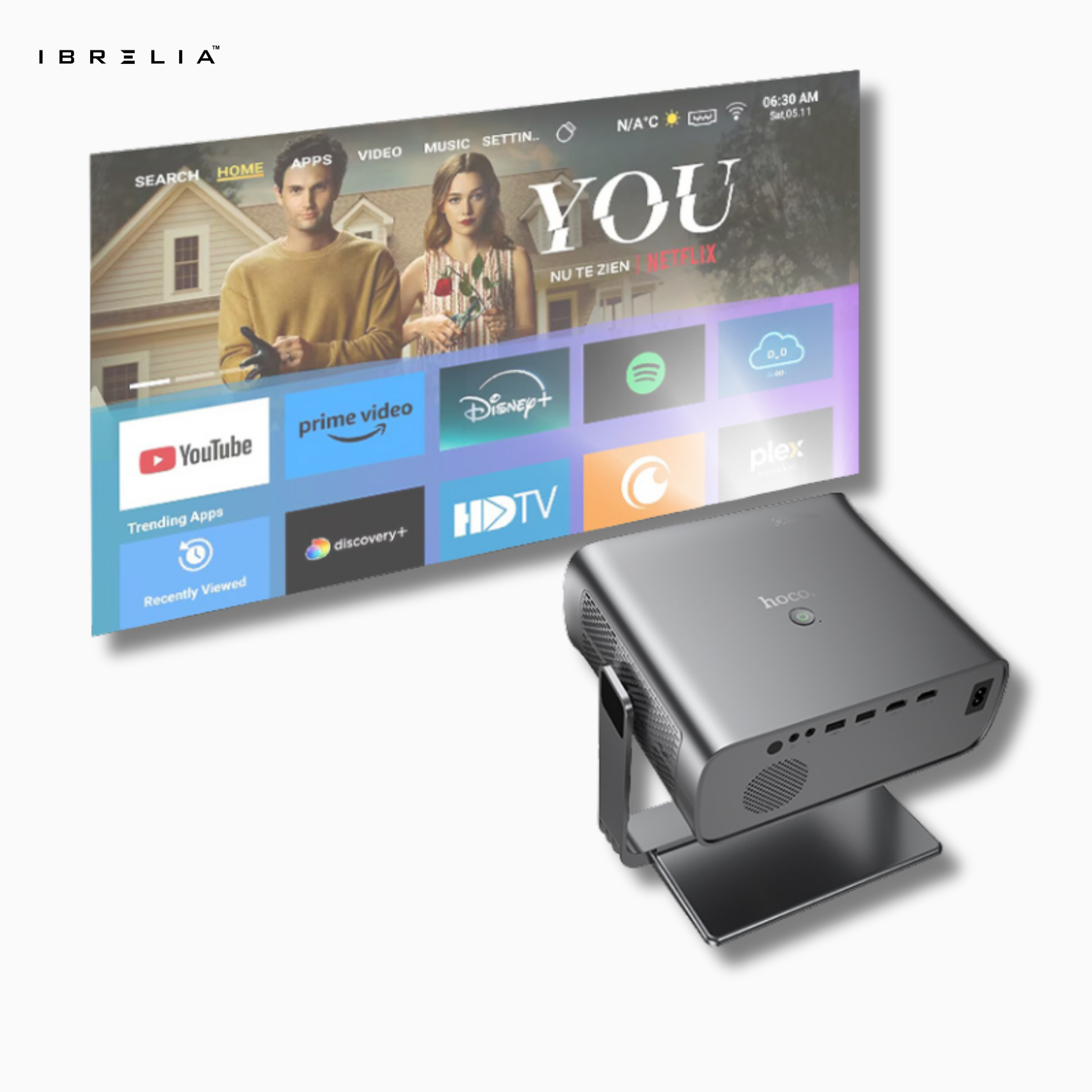 HOCO DT5 Smart Electric Focus Projector (1080P Android Version) | 270 ANSI | 280” Large Screen | WiFi 2.4/5G | IBRELIA™ IBRELIA