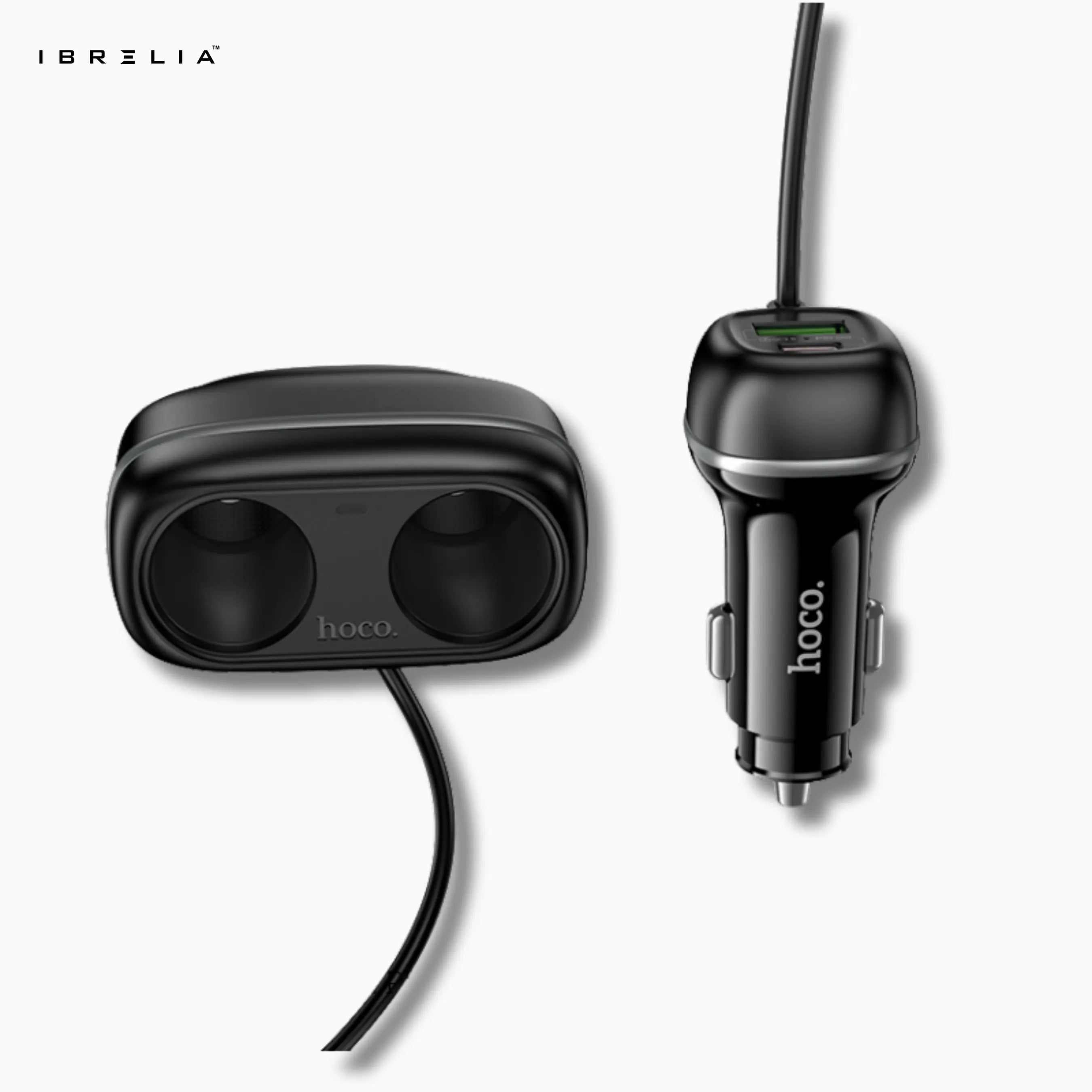 HOCO Z59 Rank 48W Dual-Port PD30W + QC3.0 Car Charger with Dual Cigarette Lighter Slots | IBRELIA™ IBRELIA