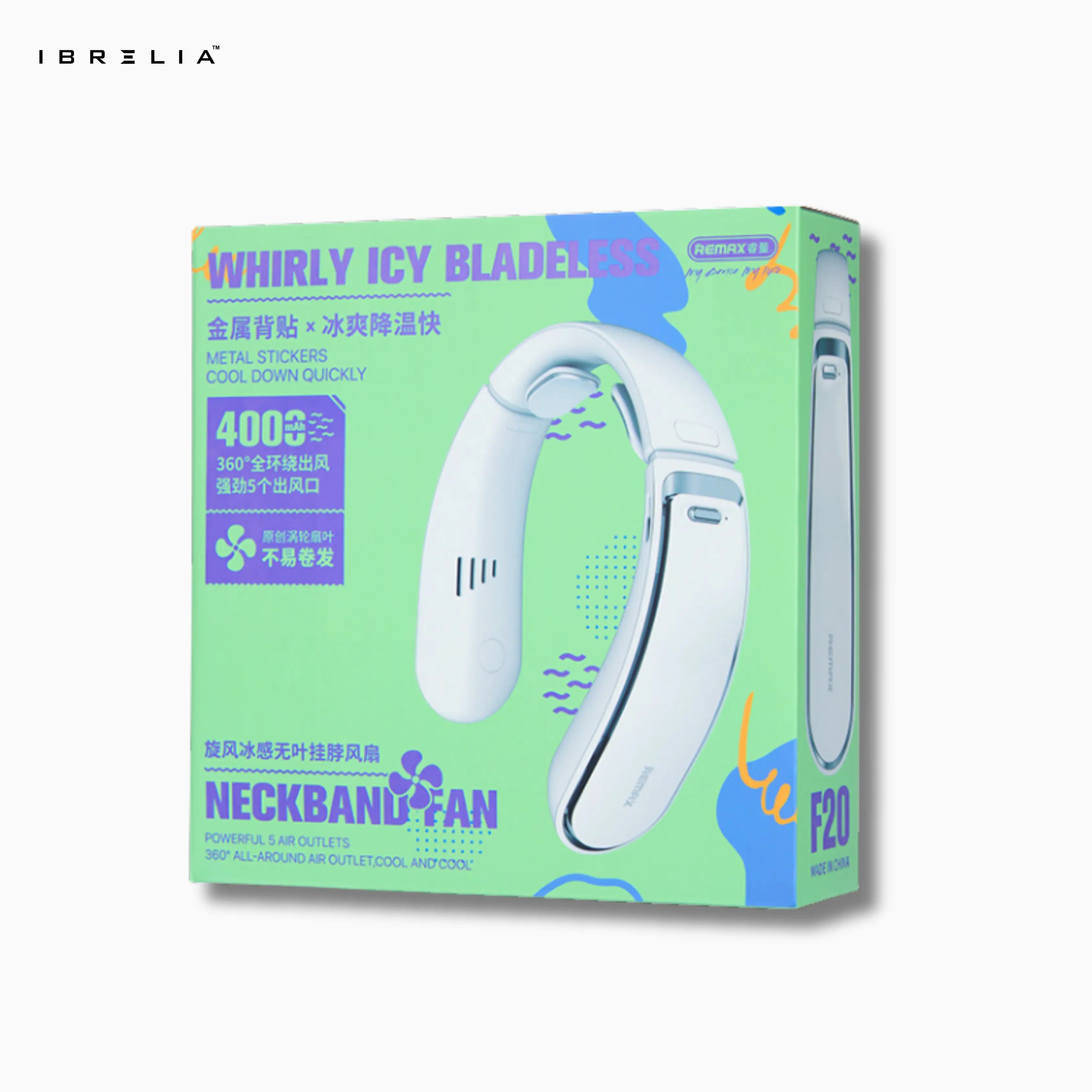 REMAX F20 Whirly Series Icy Bladeless Neckband Fan | 360° Cooling | IBRELIA™ IBRELIA
