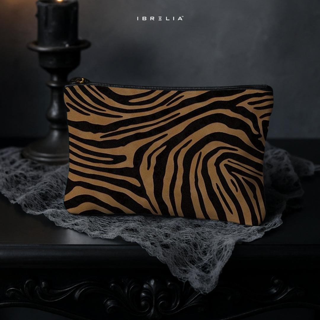 Zebra Print Aesthetic Makeup & Pencil Pouch – Neutral Animal Pattern Organizer – IBRELIA™