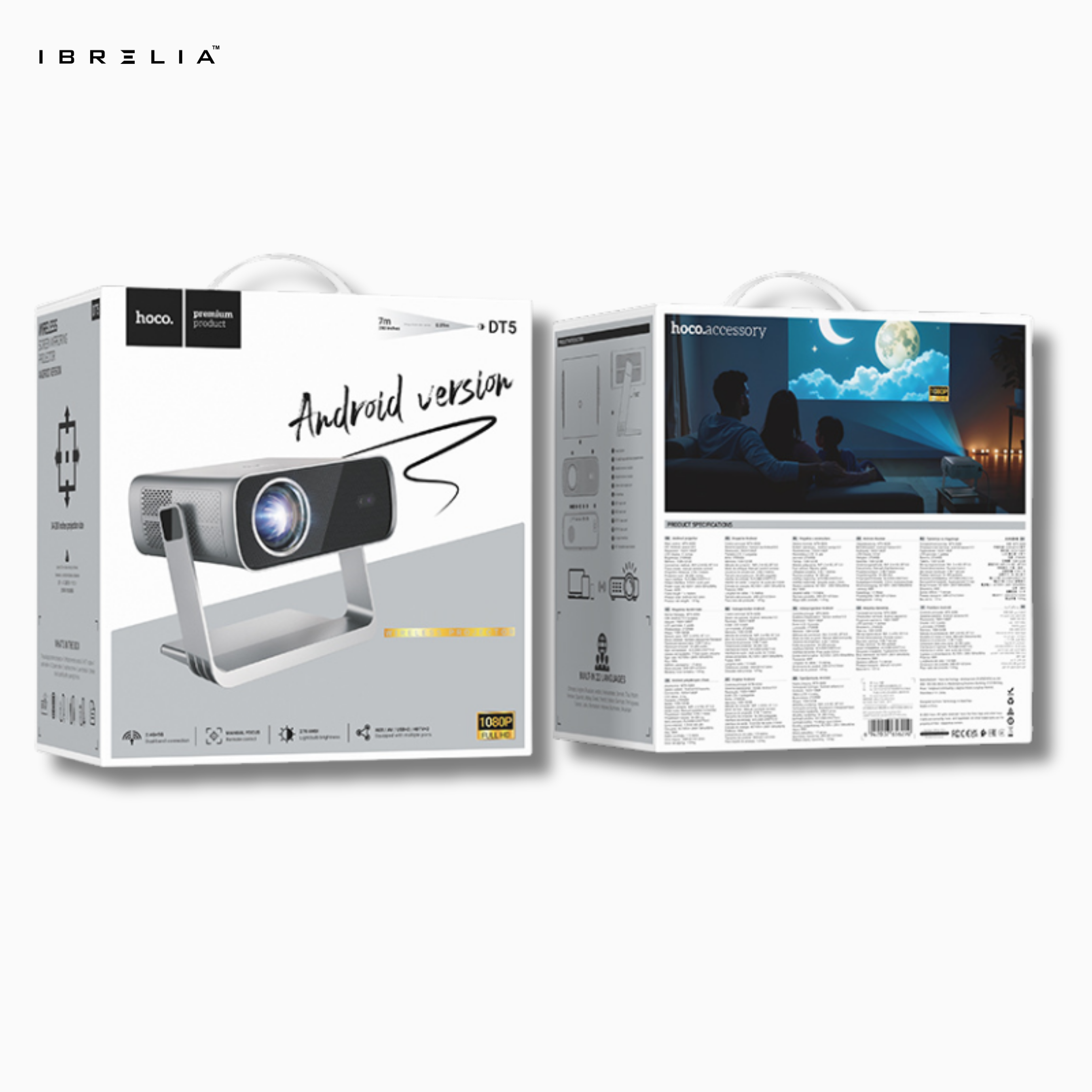HOCO DT5 Smart Electric Focus Projector (1080P Android Version) | 270 ANSI | 280” Large Screen | WiFi 2.4/5G | IBRELIA™ IBRELIA