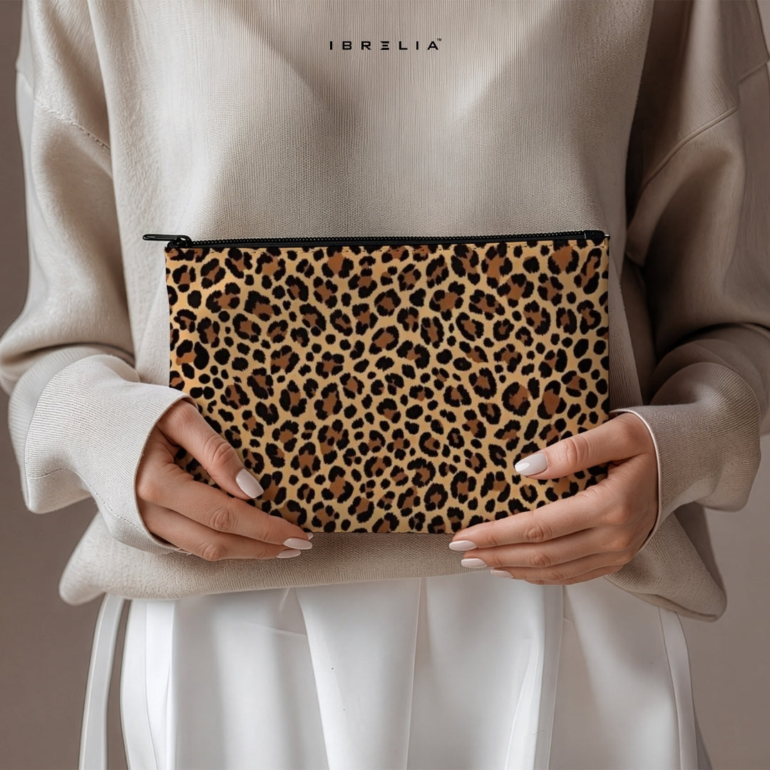 Leopard Print Aesthetic Makeup & Pencil Pouch – Luxury Animal Pattern Organizer – IBRELIA™ IBRELIA
