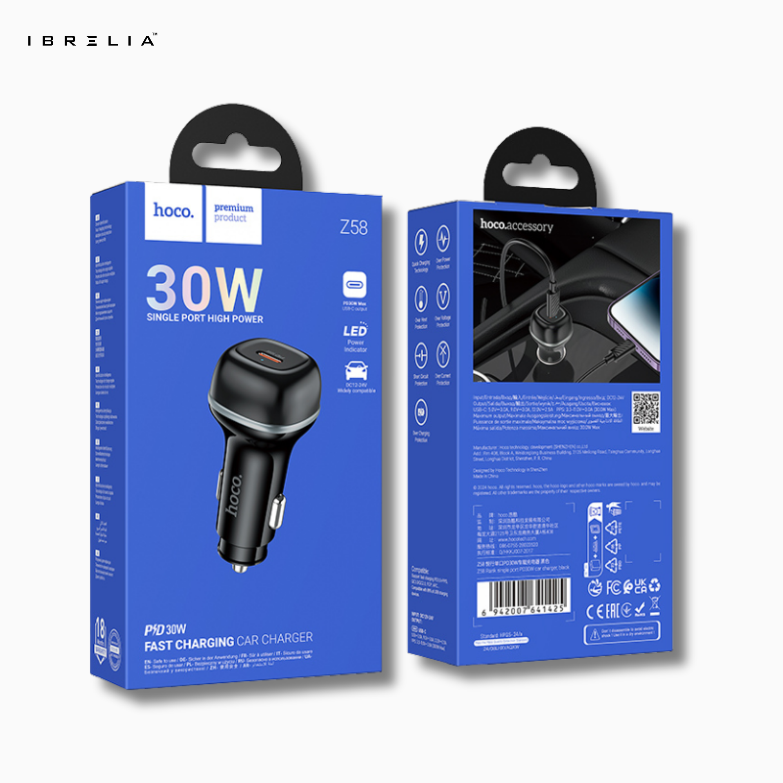 HOCO Z58 Rank Single Port PD30W Car Charger – Ultra-Fast USB-C 30W Output | IBRELIA™