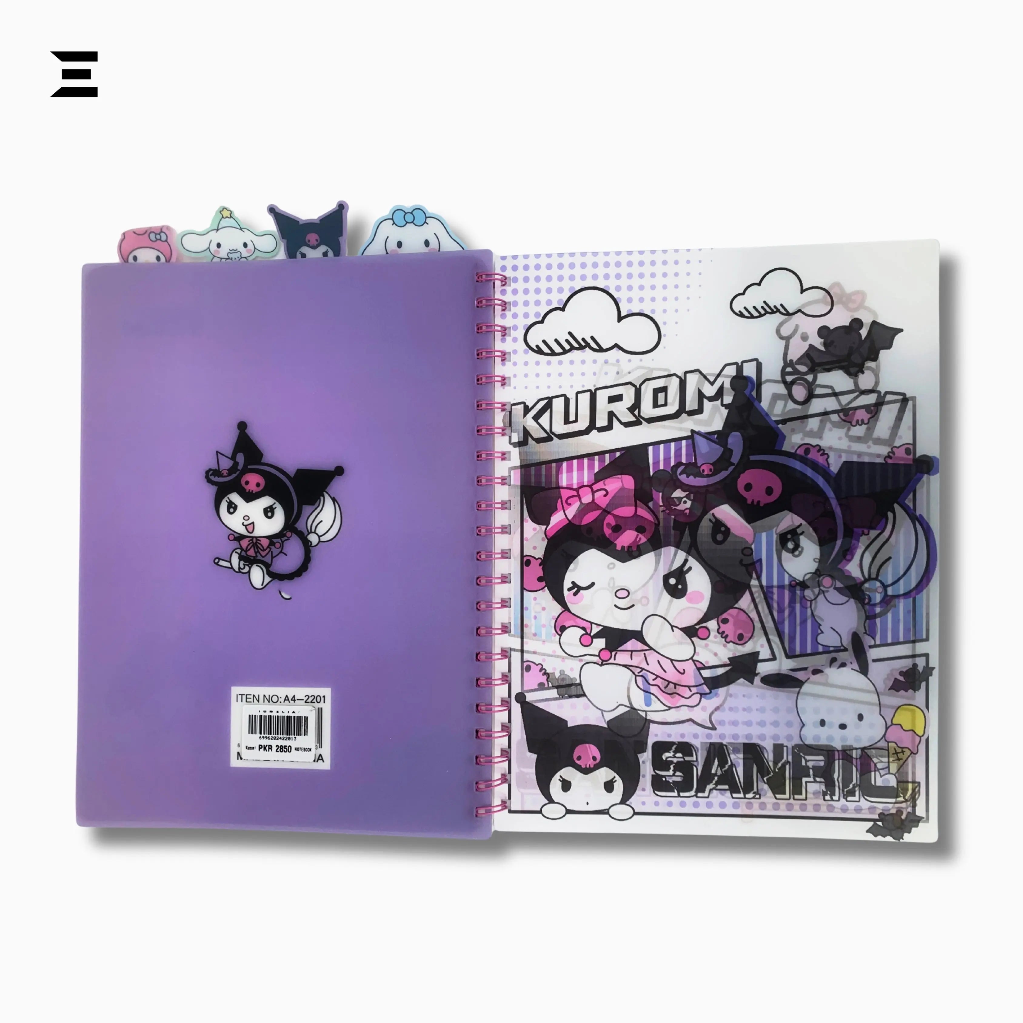 Kuromi A4 Spiral Notebook | Holographic Print Cover | Cute Sanrio Cartoon Lined Journal with Character Tabs | IBRELIAโข IBRELIA