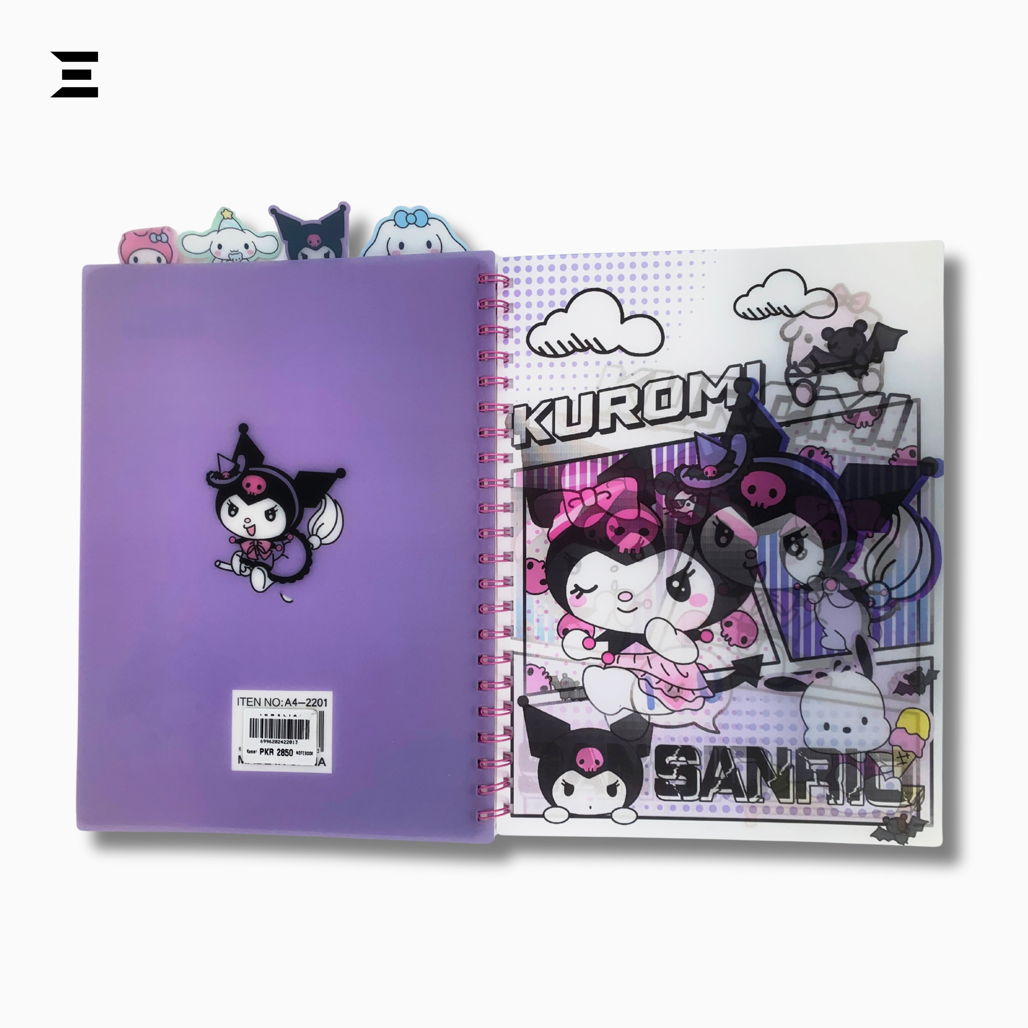 Kuromi A4 Spiral Notebook | Holographic Print Cover | Cute Sanrio Cartoon Lined Journal with Character Tabs | IBRELIA™ IBRELIA