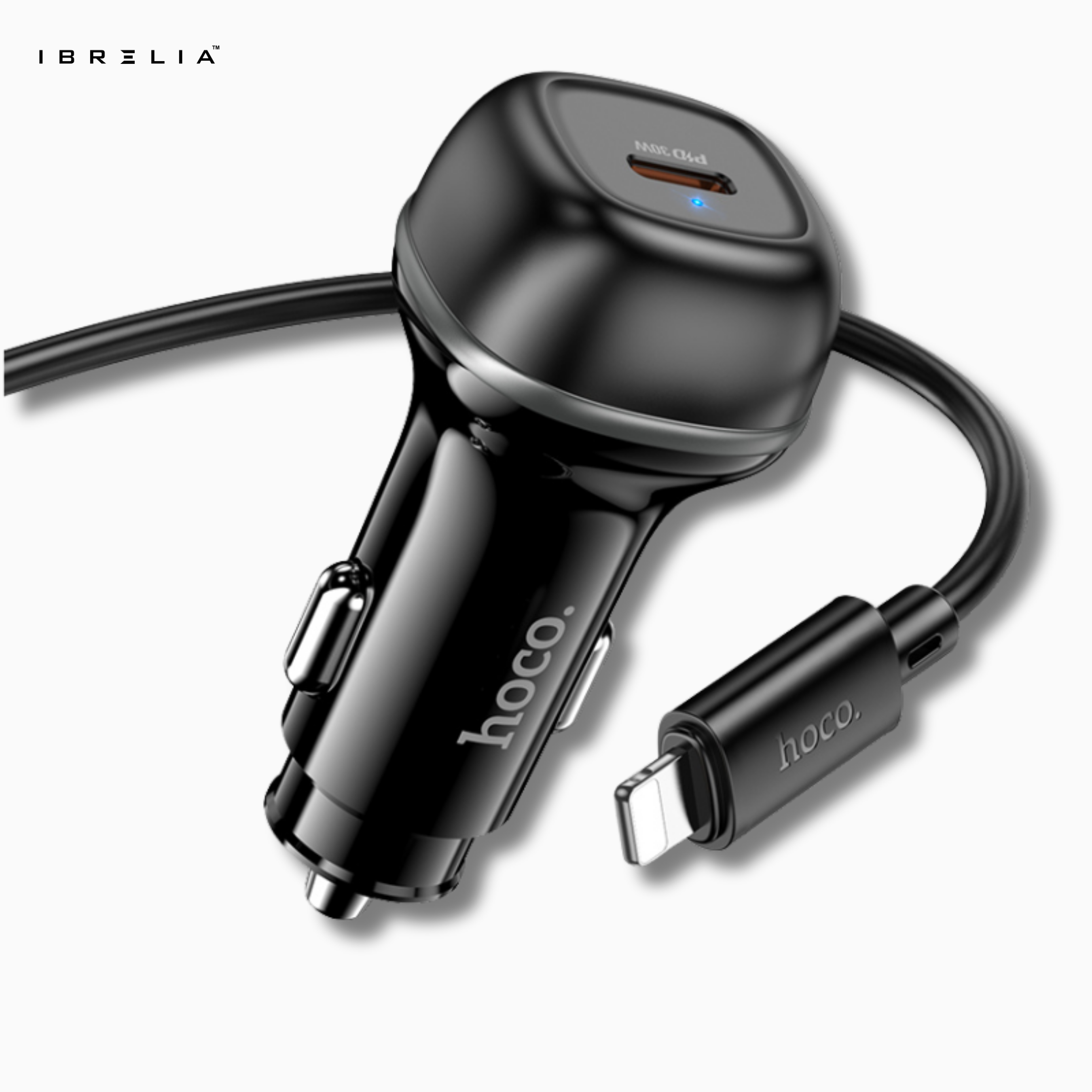 HOCO Z58 Rank Single Port PD30W Car Charger Set – 30W USB-C Fast Charger + 1m C to iPhone Cable | IBRELIA™