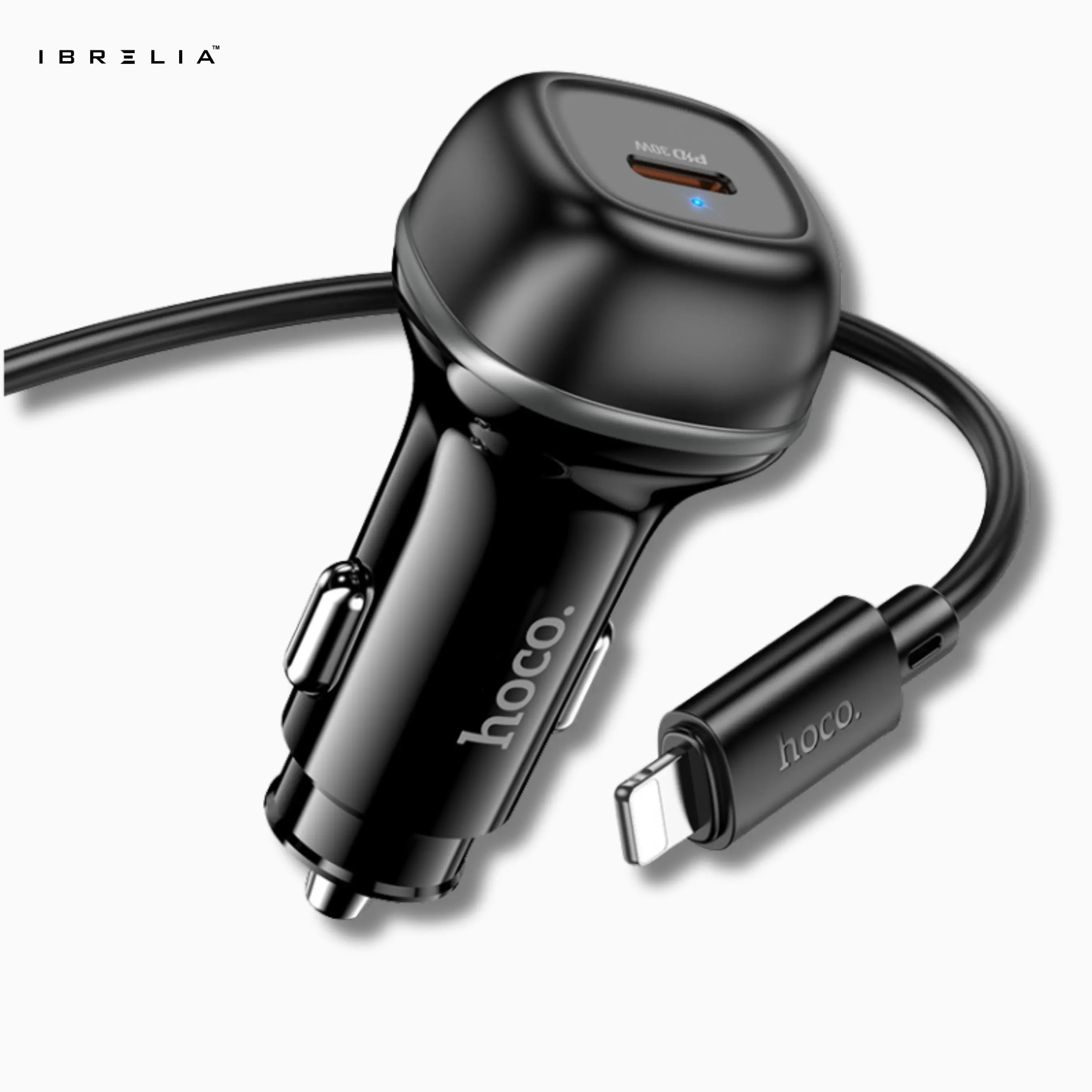 HOCO Z58 Rank Single Port PD30W Car Charger Set – 30W USB-C Fast Charger + 1m C to iPhone Cable | IBRELIA™ IBRELIA