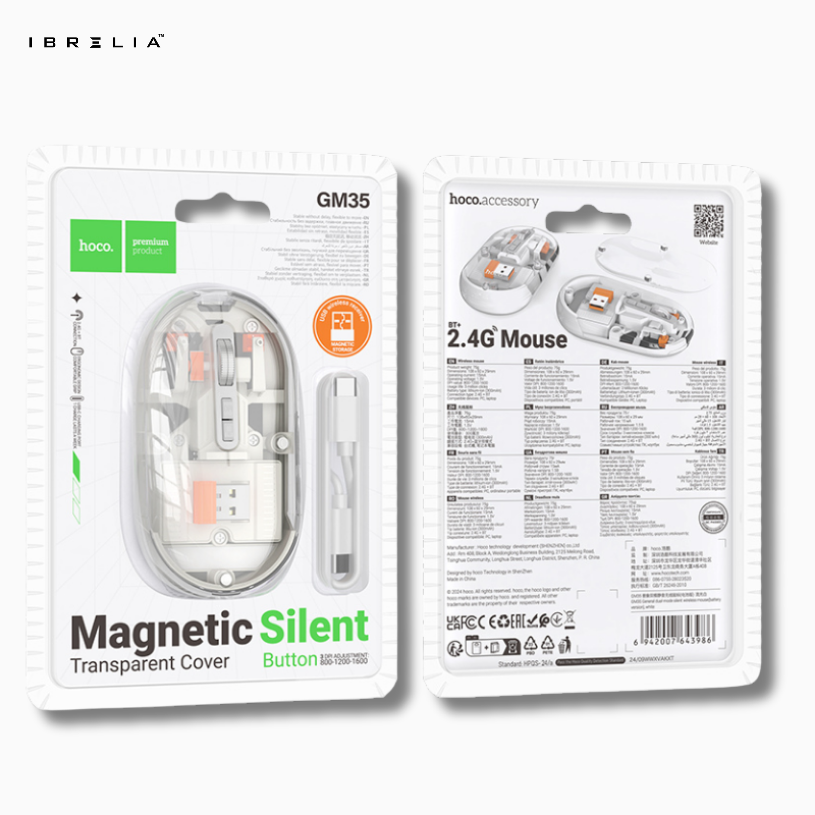 Hoco GM35 Magnetic Silent Transparent Cover Wireless Mouse (BT + 2.4G Dual-Mode) – IBRELIA™