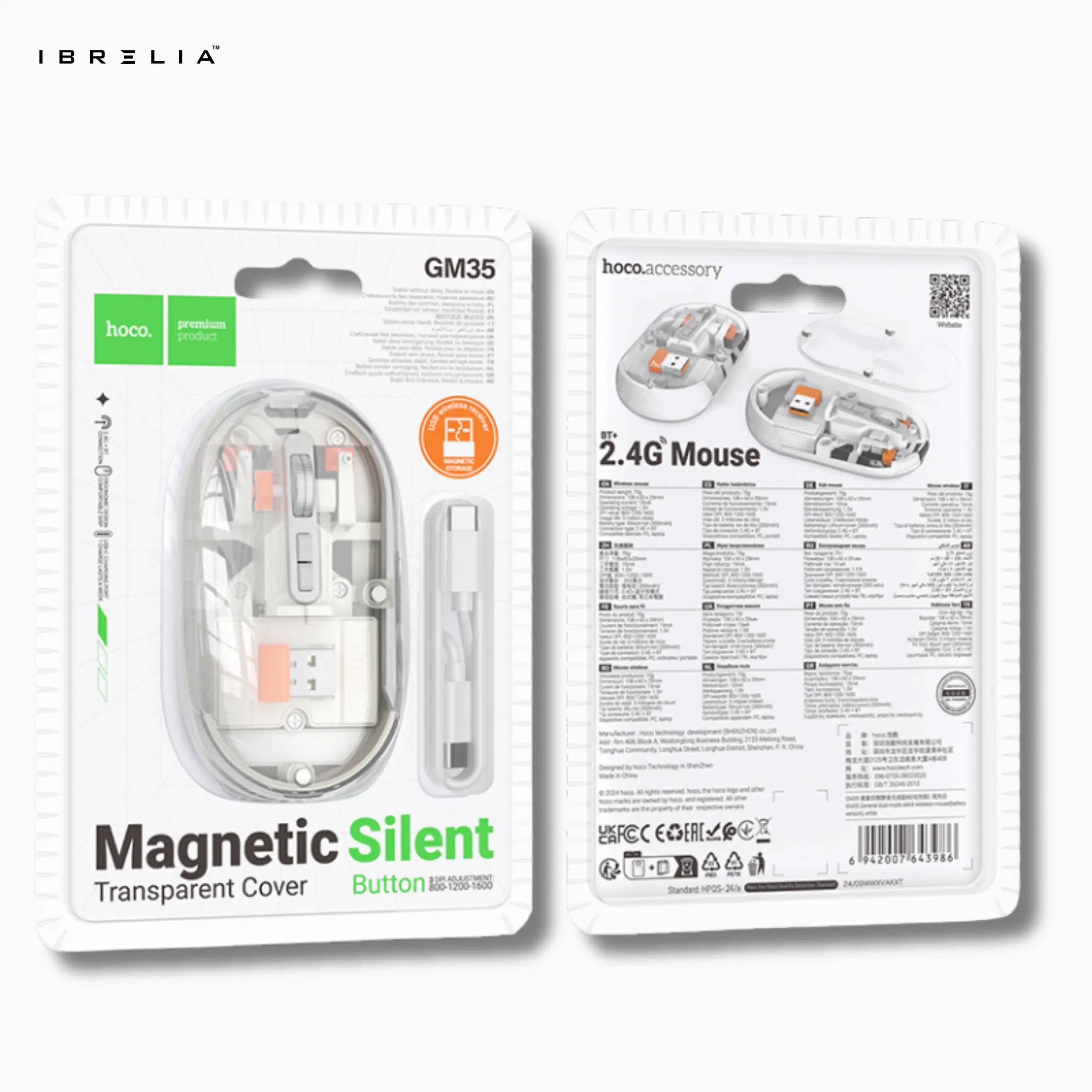 Hoco GM35 Magnetic Silent Transparent Cover Wireless Mouse (BT + 2.4G Dual-Mode) – IBRELIA™ IBRELIA