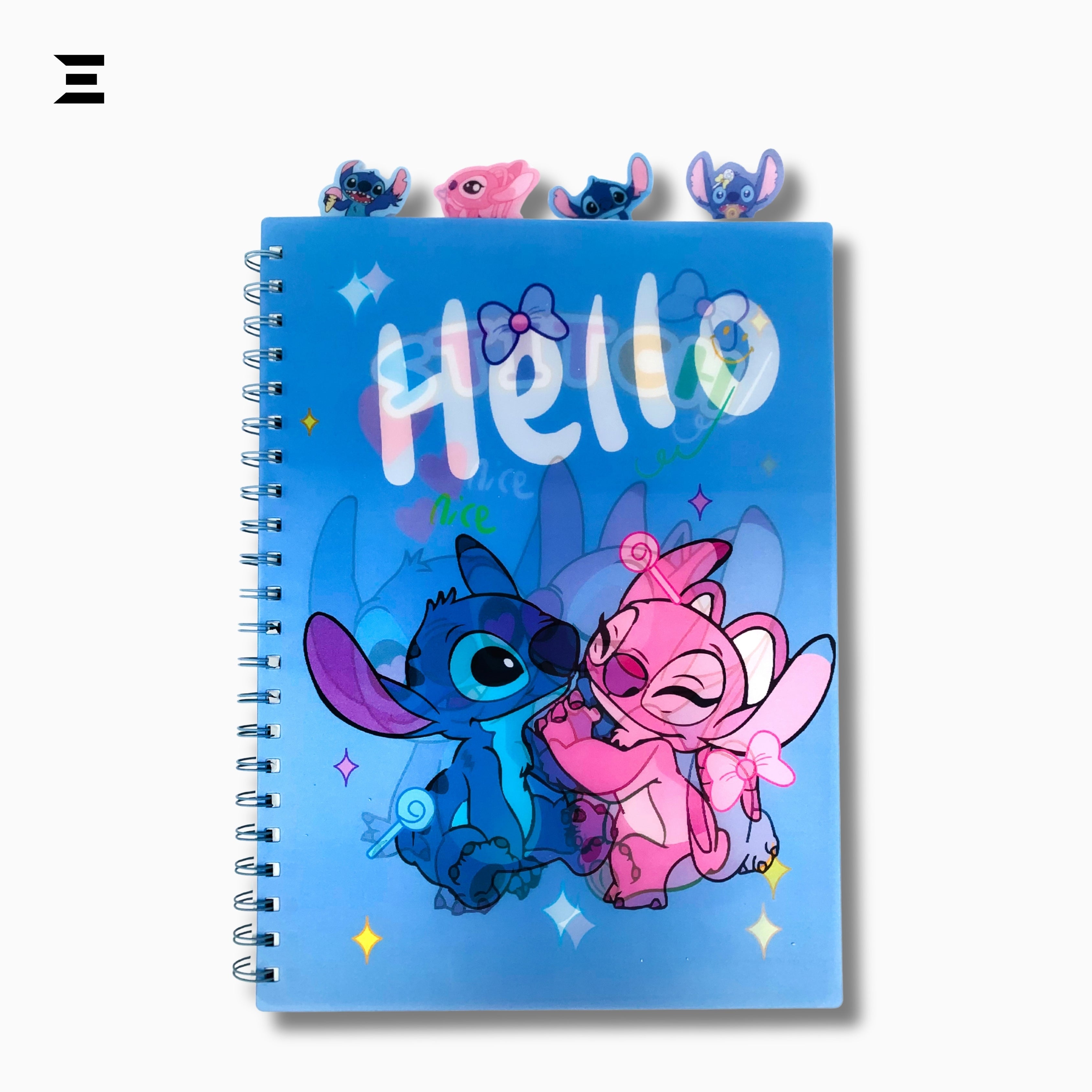 Disney Stitch & Angel A4 Spiral Notebook | Holographic Print Cover | Cute Cartoon Lined Journal with Character Tabs | IBRELIA™ IBRELIA