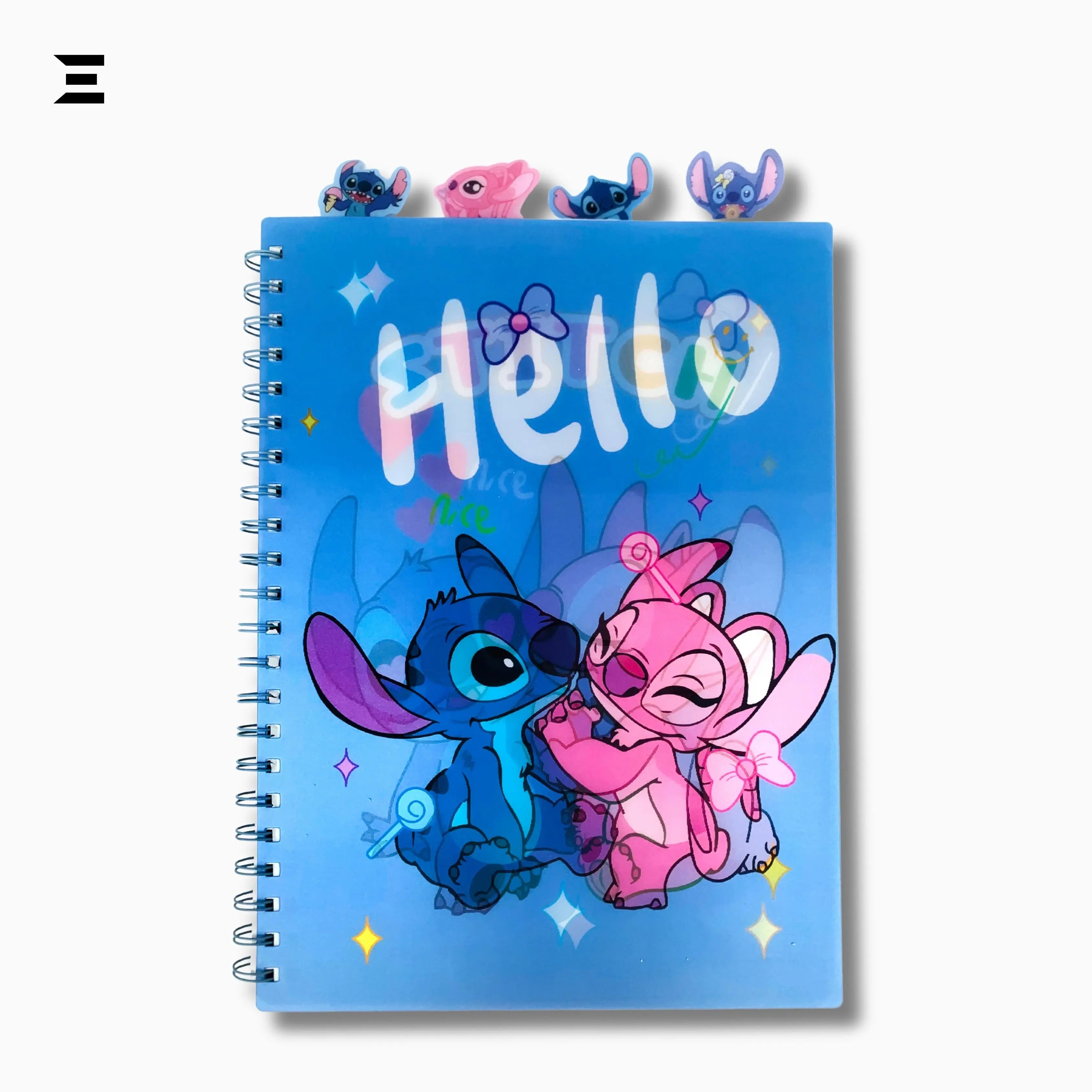 Disney Stitch & Angel A4 Spiral Notebook | Holographic Print Cover | Cute Cartoon Lined Journal with Character Tabs | IBRELIAโข IBRELIA