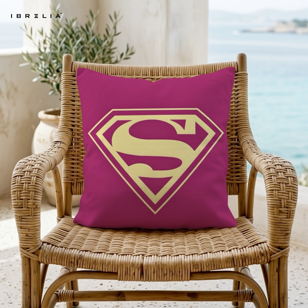 Pink Superman Logo Cushion 15x15 Inch | Superhero Aesthetic Pillow | IBRELIA™ IBRELIA