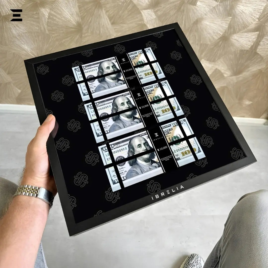 IBRELIA™ 3D USD Money Frame – $100 Stacks | Premium 12x12 Luxury Acrylic Display Frame IBRELIA