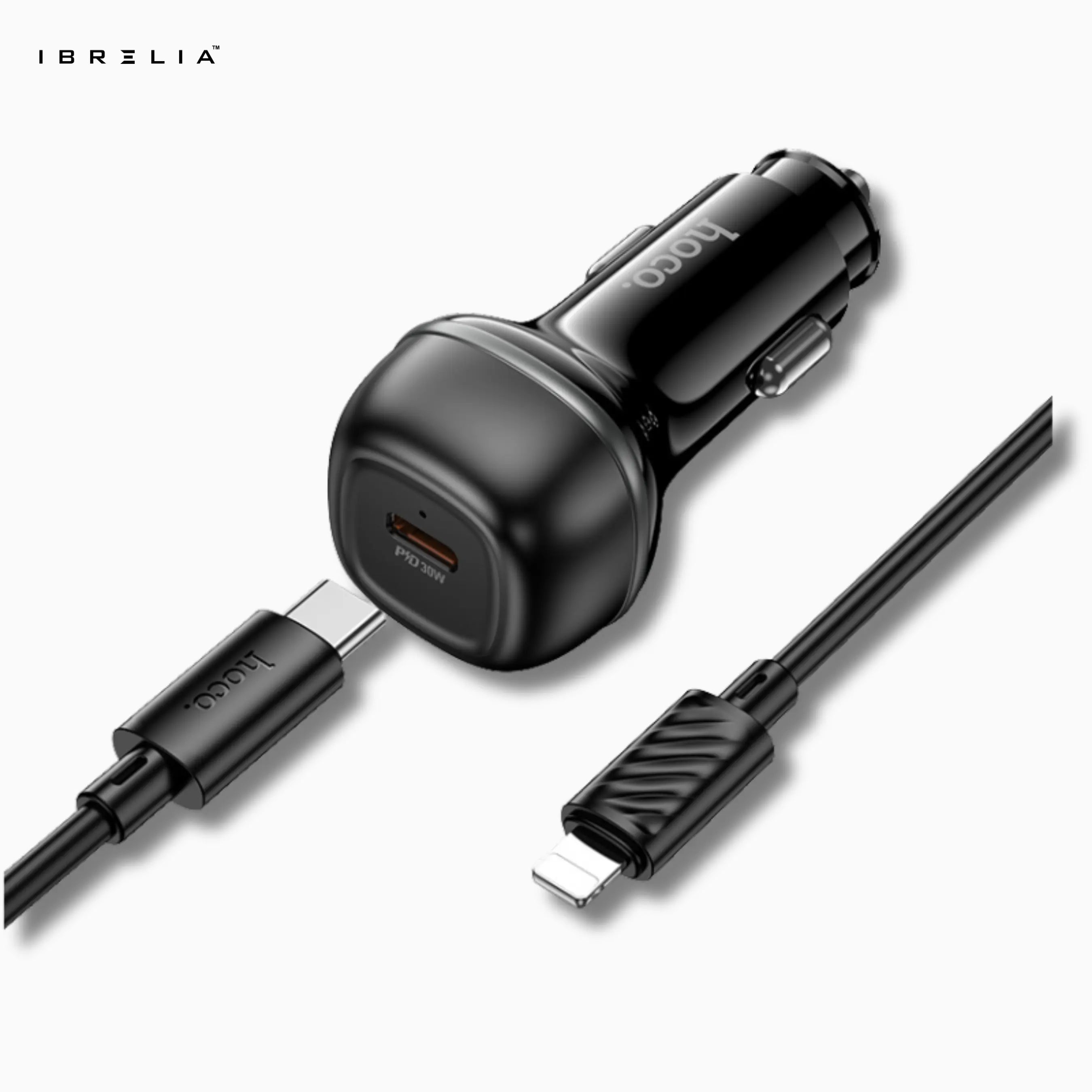 HOCO Z58 Rank Single Port PD30W Car Charger Set – 30W USB-C Fast Charger + 1m C to iPhone Cable | IBRELIA™ IBRELIA