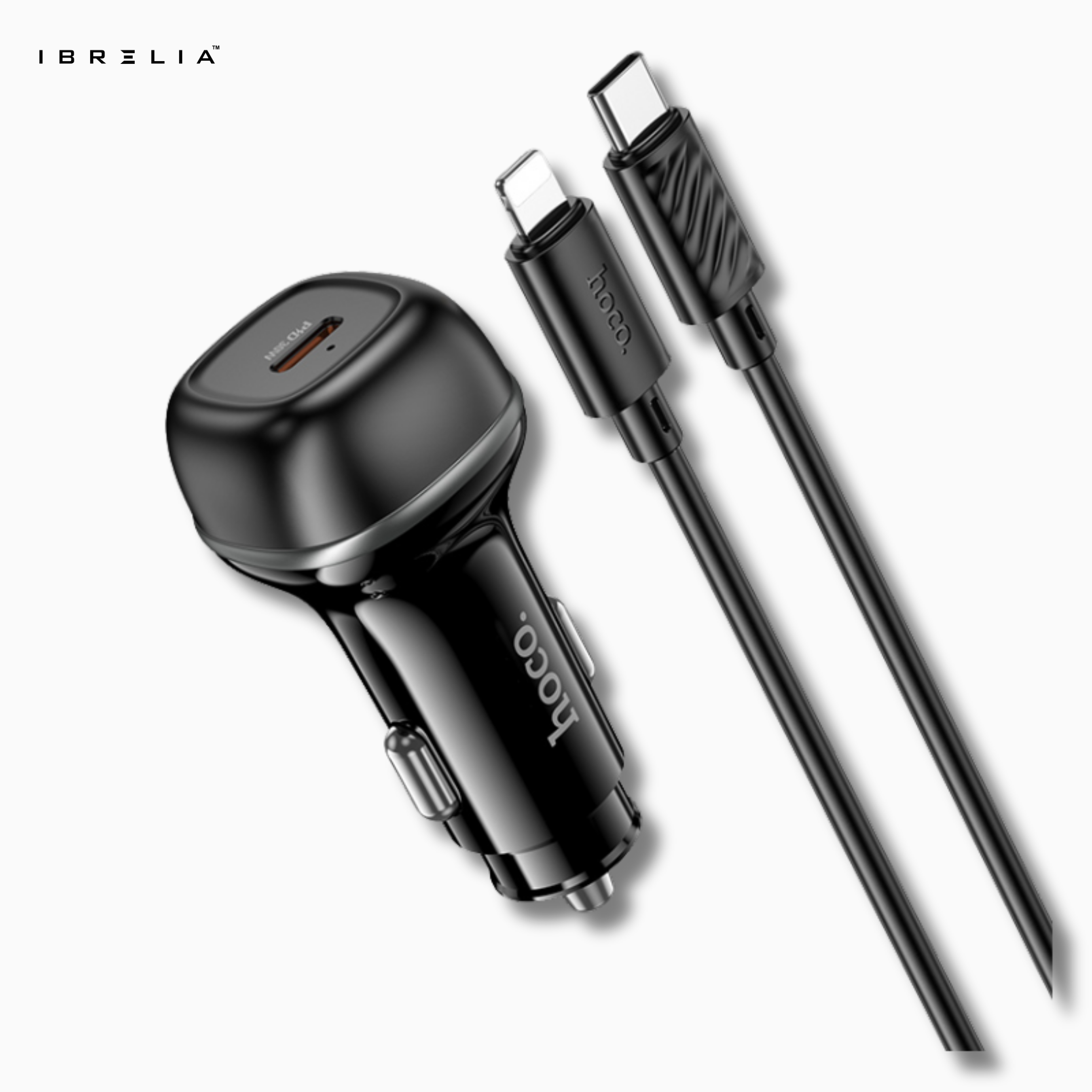 HOCO Z58 Rank Single Port PD30W Car Charger Set – 30W USB-C Fast Charger + 1m C to iPhone Cable | IBRELIA™
