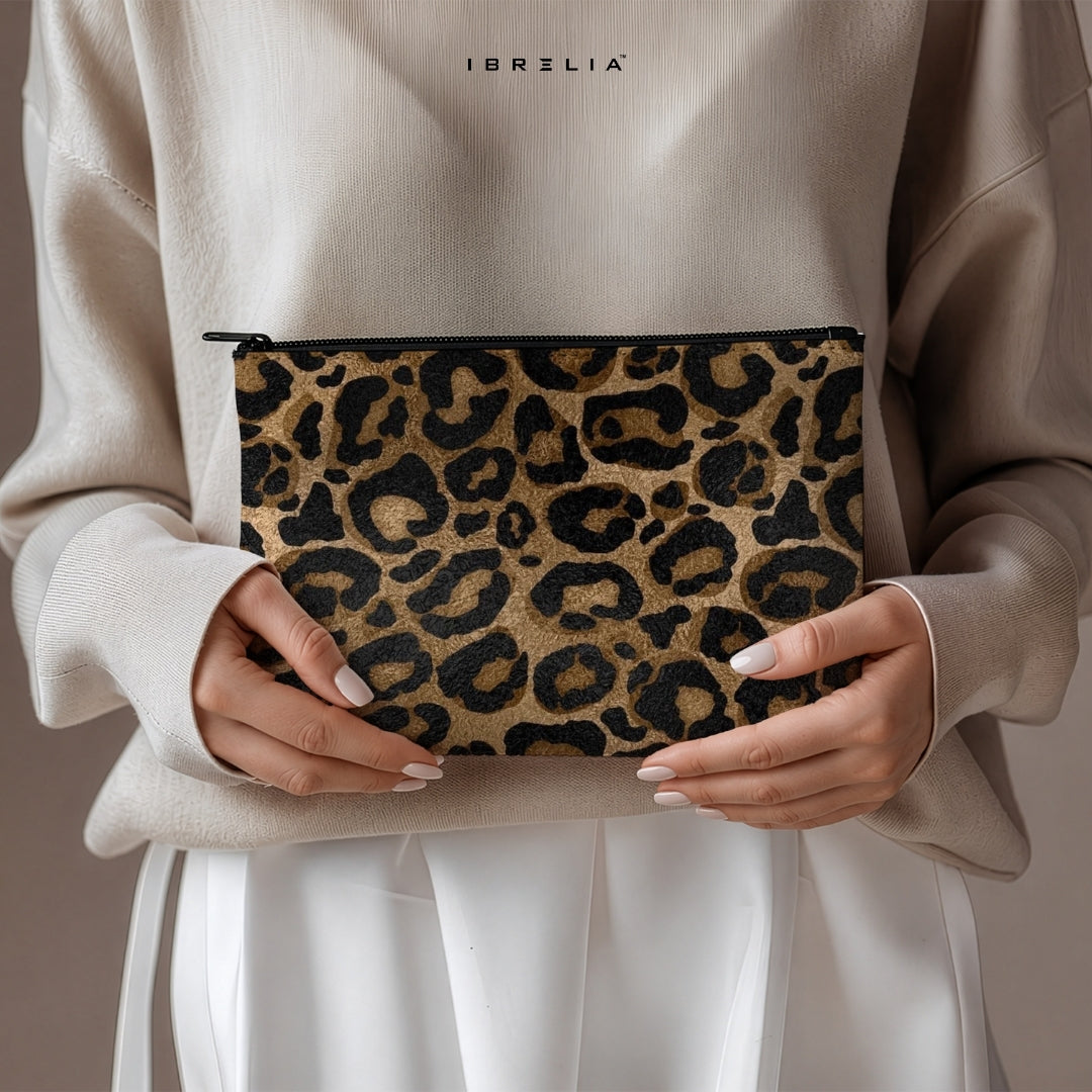 Classic Leopard Print Makeup & Pencil Pouch – Neutral Animal Pattern Organizer – IBRELIA™ IBRELIA