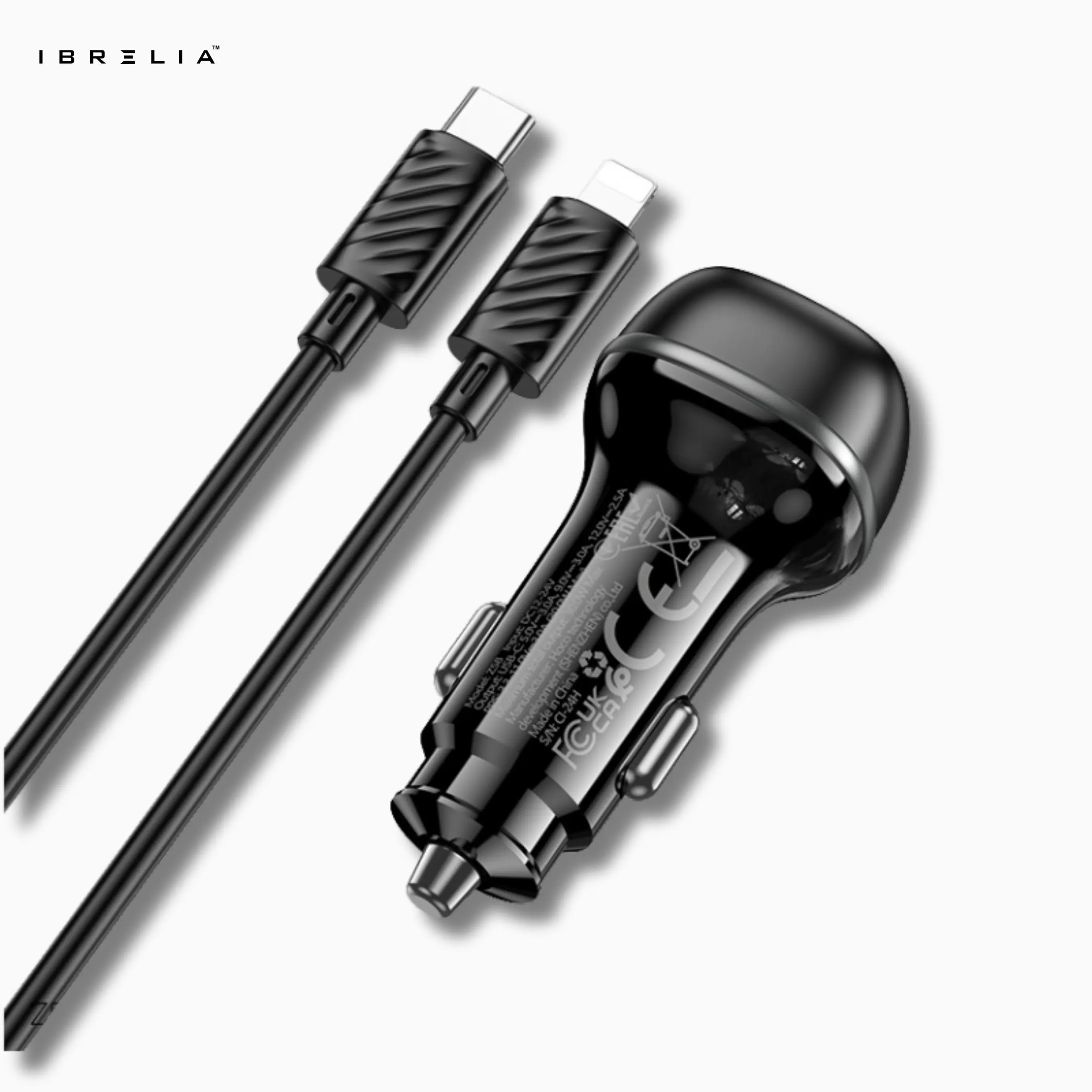 HOCO Z58 Rank Single Port PD30W Car Charger Set – 30W USB-C Fast Charger + 1m C to iPhone Cable | IBRELIA™ IBRELIA