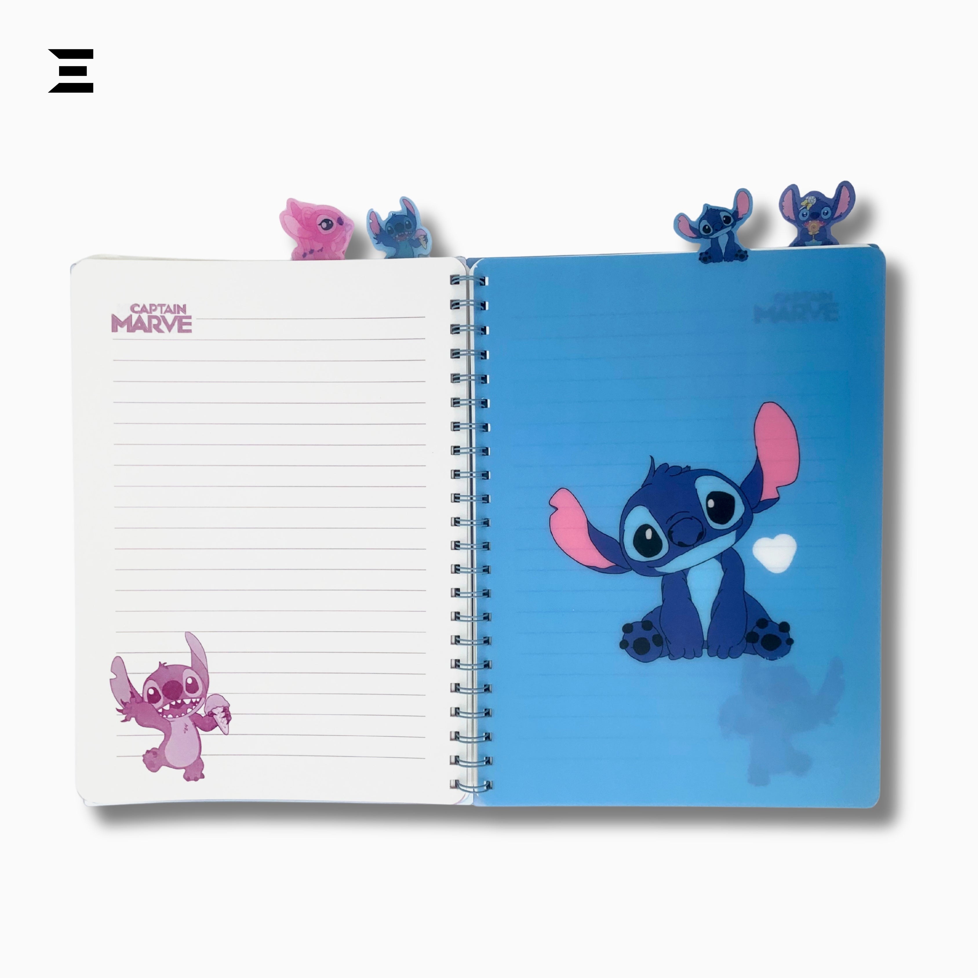 Disney Stitch & Angel A4 Spiral Notebook | Holographic Print Cover | Cute Cartoon Lined Journal with Character Tabs | IBRELIA™ IBRELIA