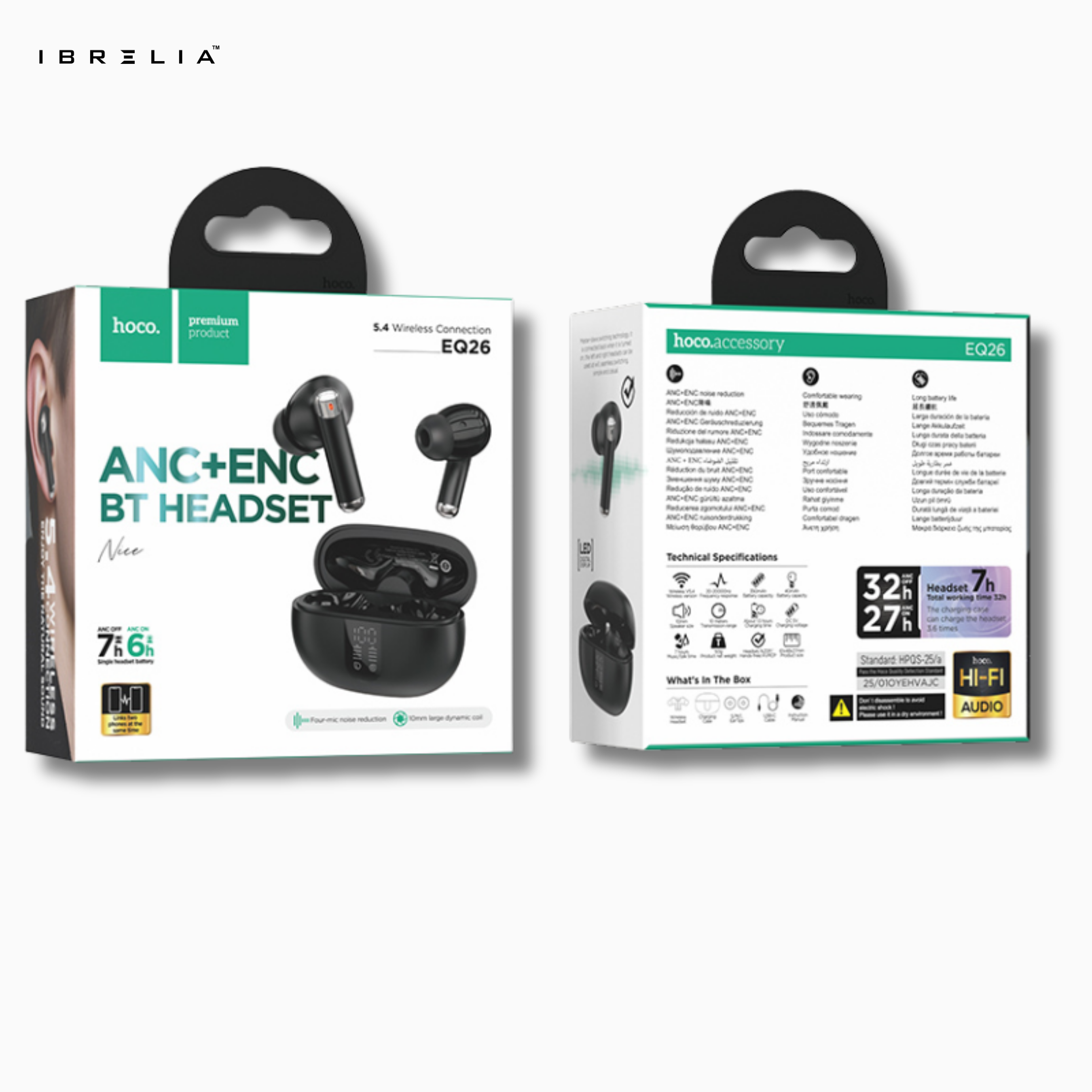 HOCO EQ26 Nice ANC+ENC True Wireless BT Headset – Bluetooth 5.4 Earbuds with Noise Cancellation & 7-Hour Battery | IBRELIA™ IBRELIA