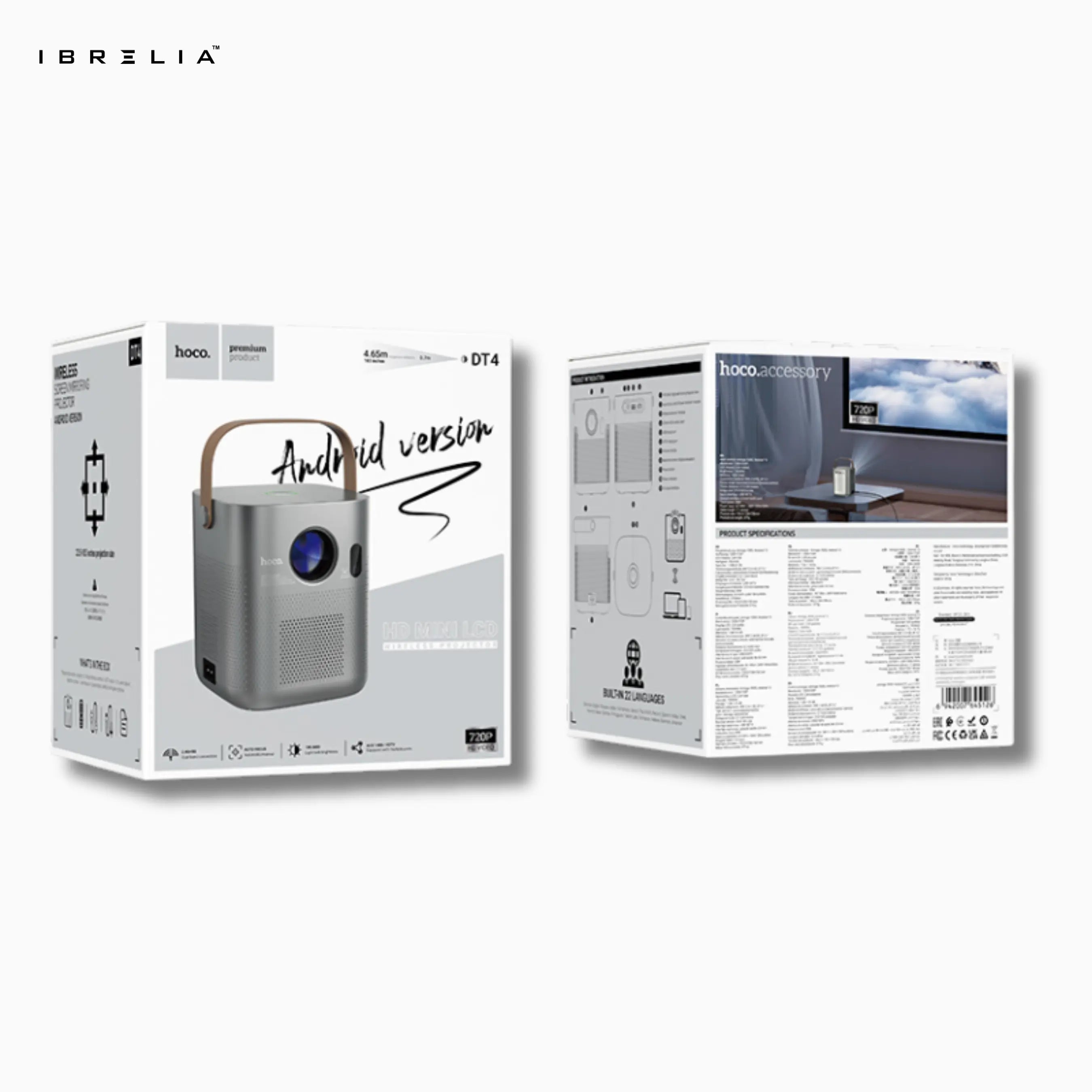 HOCO DT4 Smart Full Auto-Focus Projector (720P Android Version) | 190 ANSI | Auto Keystone | WiFi 2.4/5G | IBRELIA™ IBRELIA