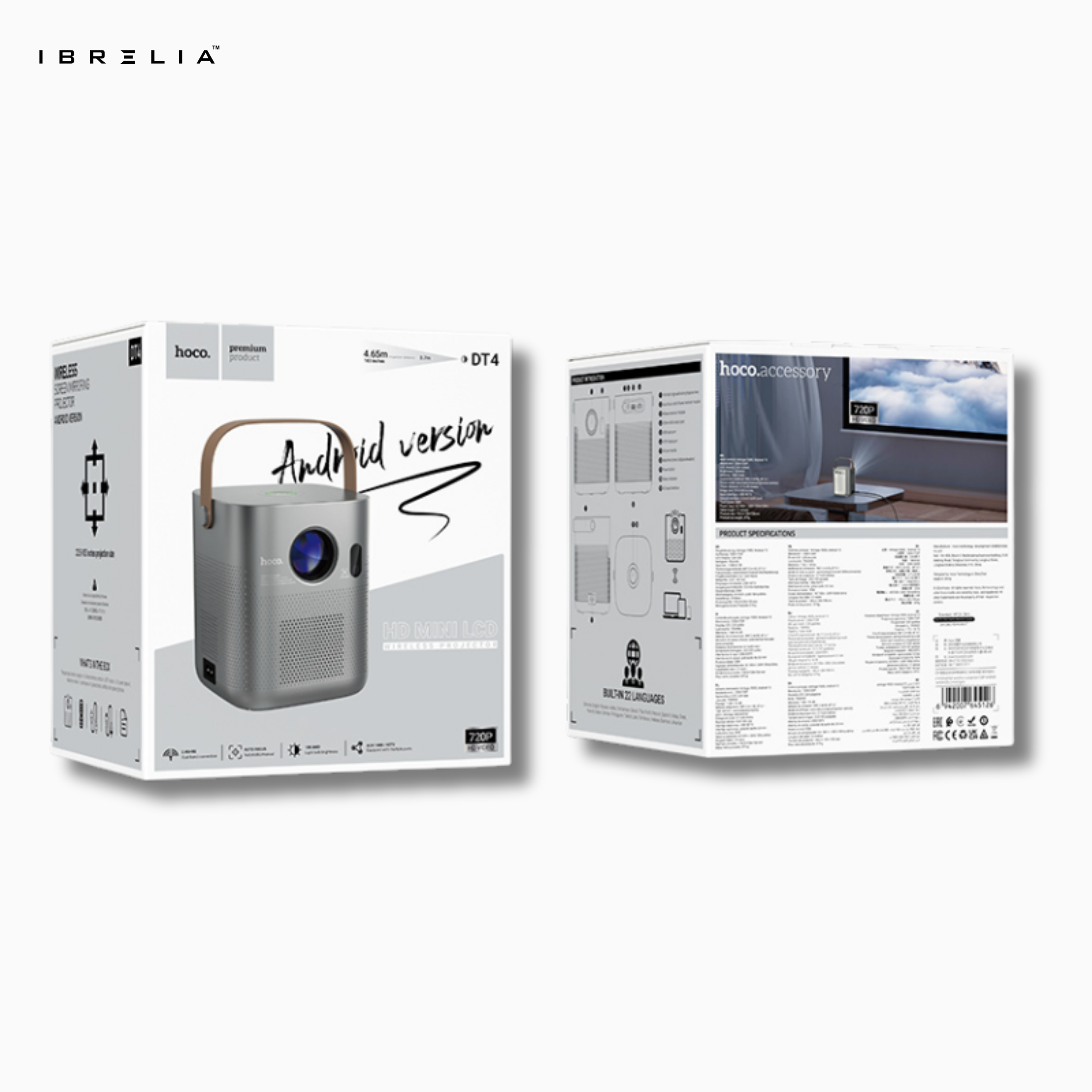 HOCO DT4 Smart Full Auto-Focus Projector (720P Android Version) | 190 ANSI | Auto Keystone | WiFi 2.4/5G | IBRELIA™ IBRELIA